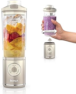 Blast Max, Portable Blender + Twist & Go, Personal Blender, Ninja Blender, Smoothie, Blend, Ice Crush, 3 Programs, Cordless, 22 oz removable Vessel, Dishwasher Safe, Leakproof, Cream, BC251IV