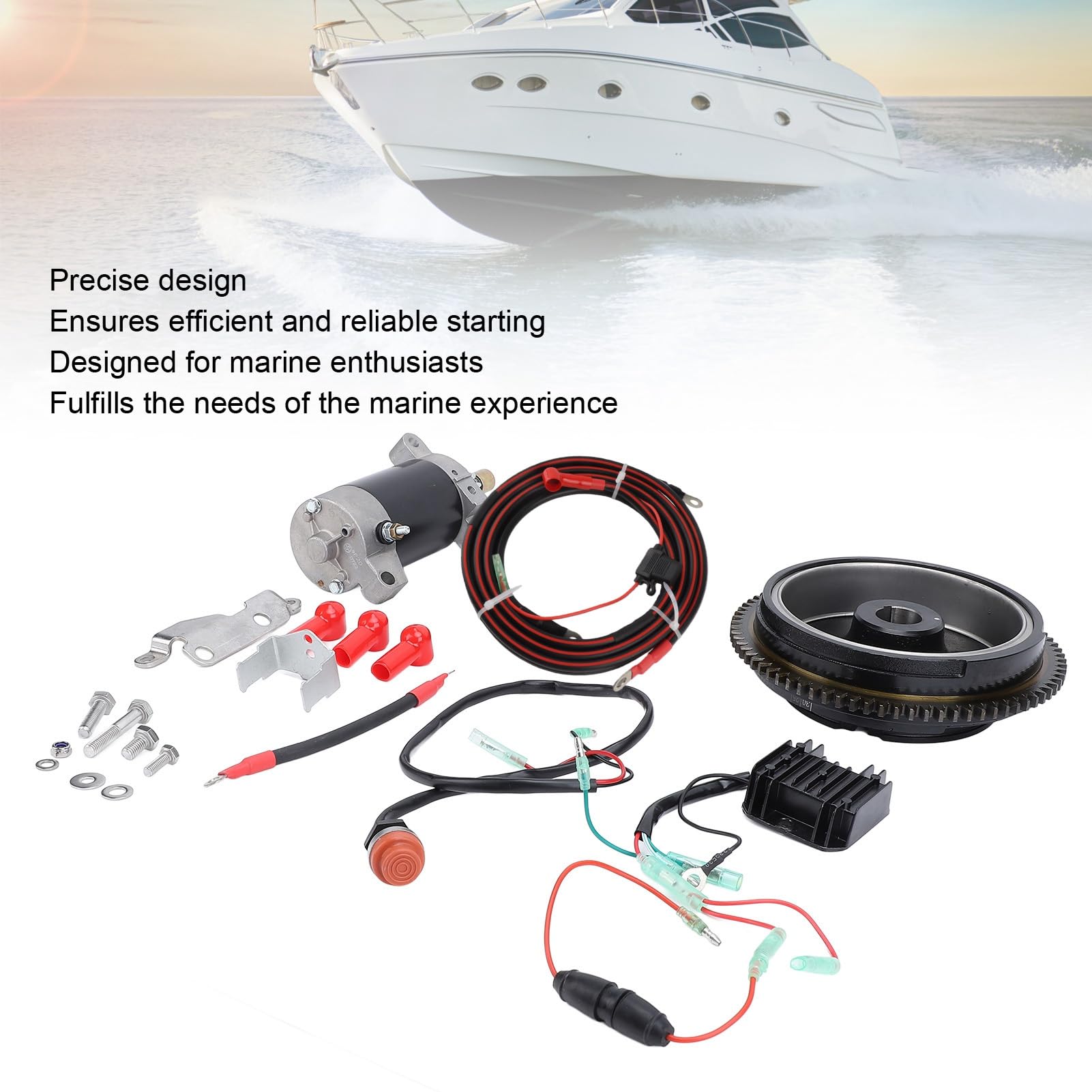 Außenbordmotor-Starter-Set, professionelles, langlebiges elektrisches Außenbordmotor-Starter-Ersatz-Komplettset für 4-Takt-20-PS-Schiffsbootmotoren, Aluminium, Eisen, Kunststoff,