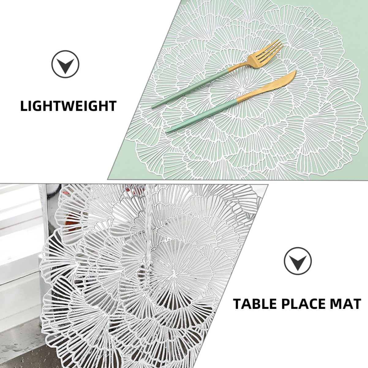 Alipis Sets de Table et Résistants en PVC Lot de 12 Argenté, Motif Feuille de Ginkgo Ajouré, Lavables pour Salle à Manger