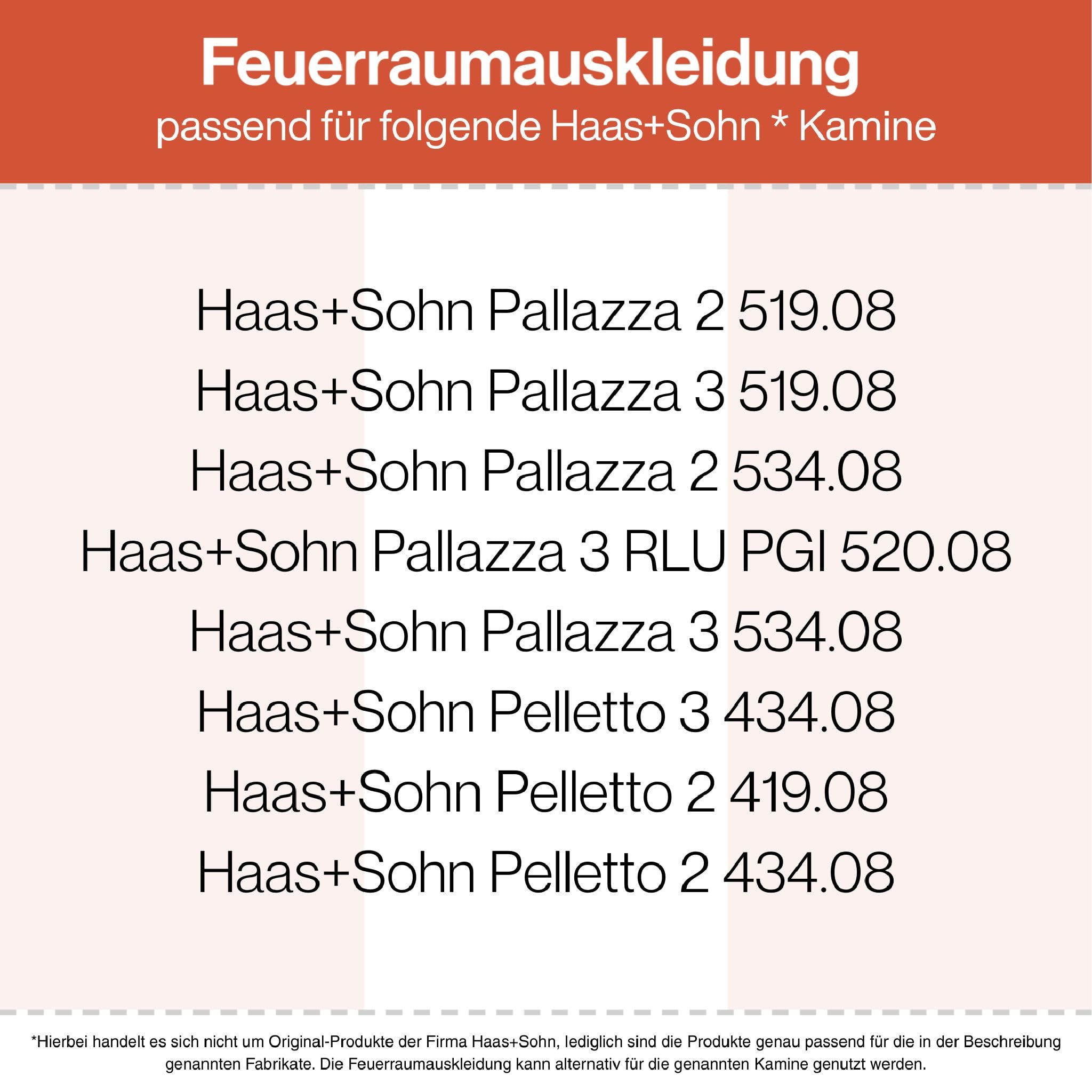 Feuerraumauskleidung - Passend für Haas und Sohn Pallazza 2** & weitere Kamin & Ofenmodelle inkl. Modellübersicht - Kaminofenauskleidung aus Vermiculite - passgenau & einfach austauschbar 3-teilig