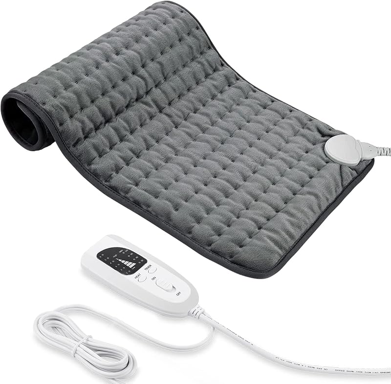 Manta Electrica，Almohadilla TéRmica,Almohadilla De Calefacción EléCtrica Con Apagado AutomáTico Y 6 Temperaturas Almohadilla De Calefacción (Gris Oscuro, 30x60cm)
