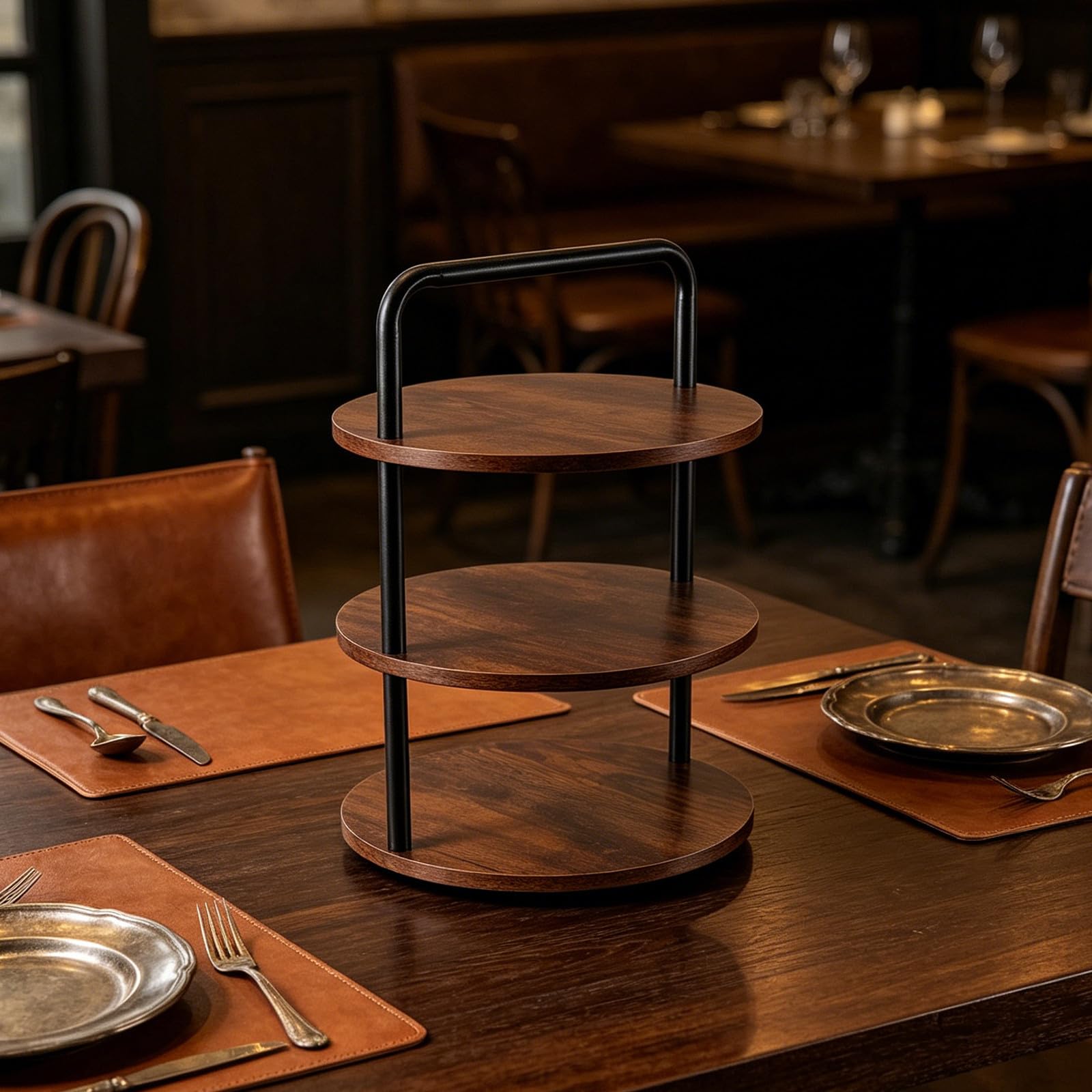Zerodeko Porta Pizza a 3 Livelli in Ferro e Legno per Feste e Matrimoni, Accessorio Cucina Sicuro per Servire Ingredienti Pizza in Stabile e Modulare