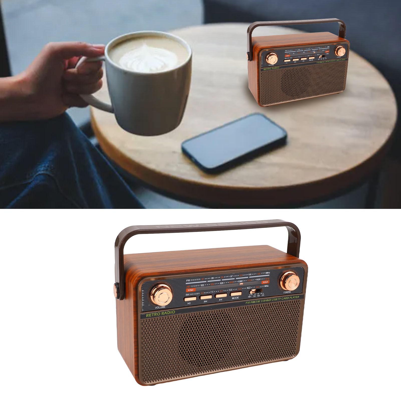 Asixxsix Przenośne Radio, Głośnik Bluetooth 4 w 1 Krystalicznie Czysty Odbiór FM Przenośny, Dłuższy Czas Rozrywki Radio z Długimi Antenami Teleskopowymi do Joggingu (wtyczka UE)