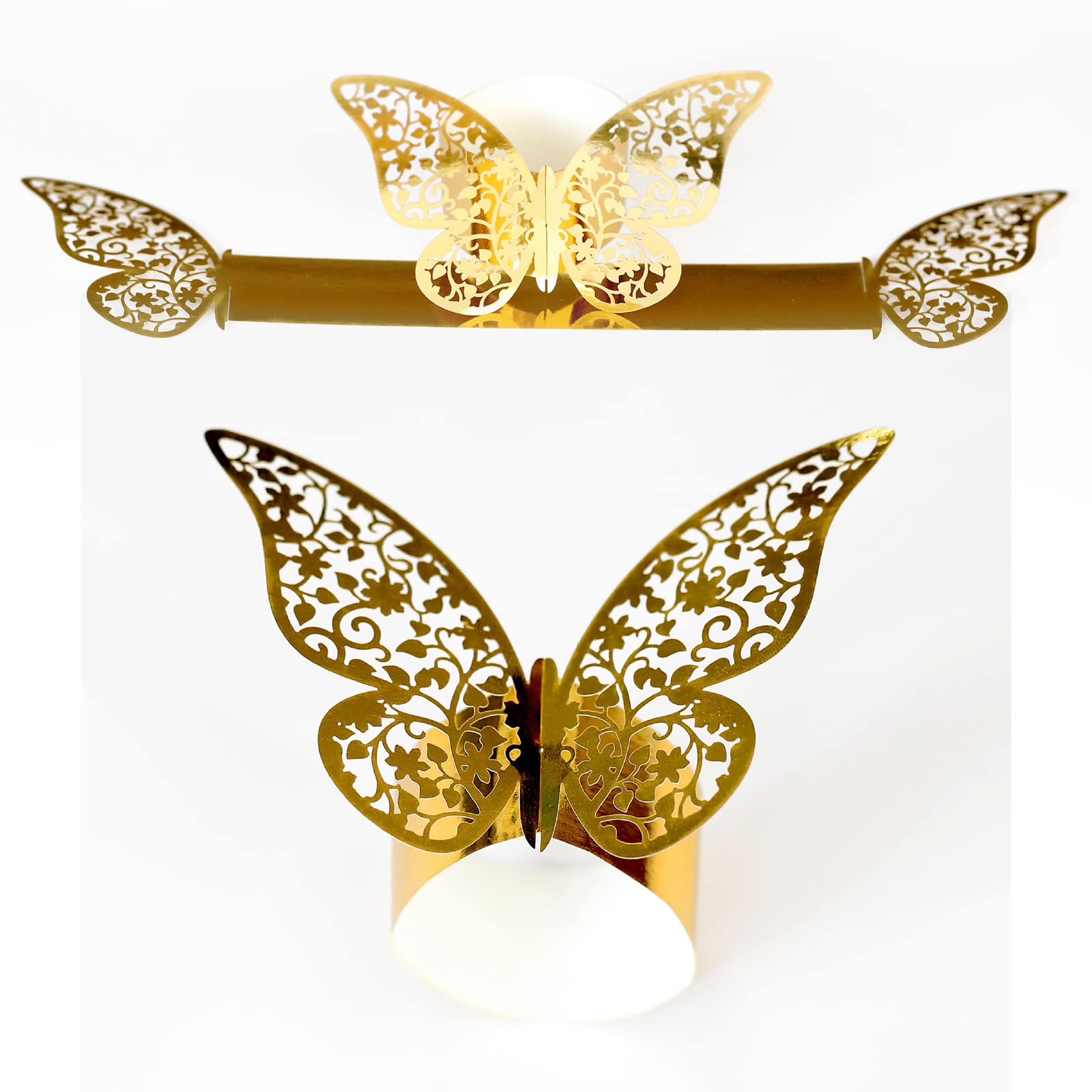 Lot 50 Ronds De Serviette Papillon 3D Dorés FRUHLING - Décoration Table Mariage Et Événements
