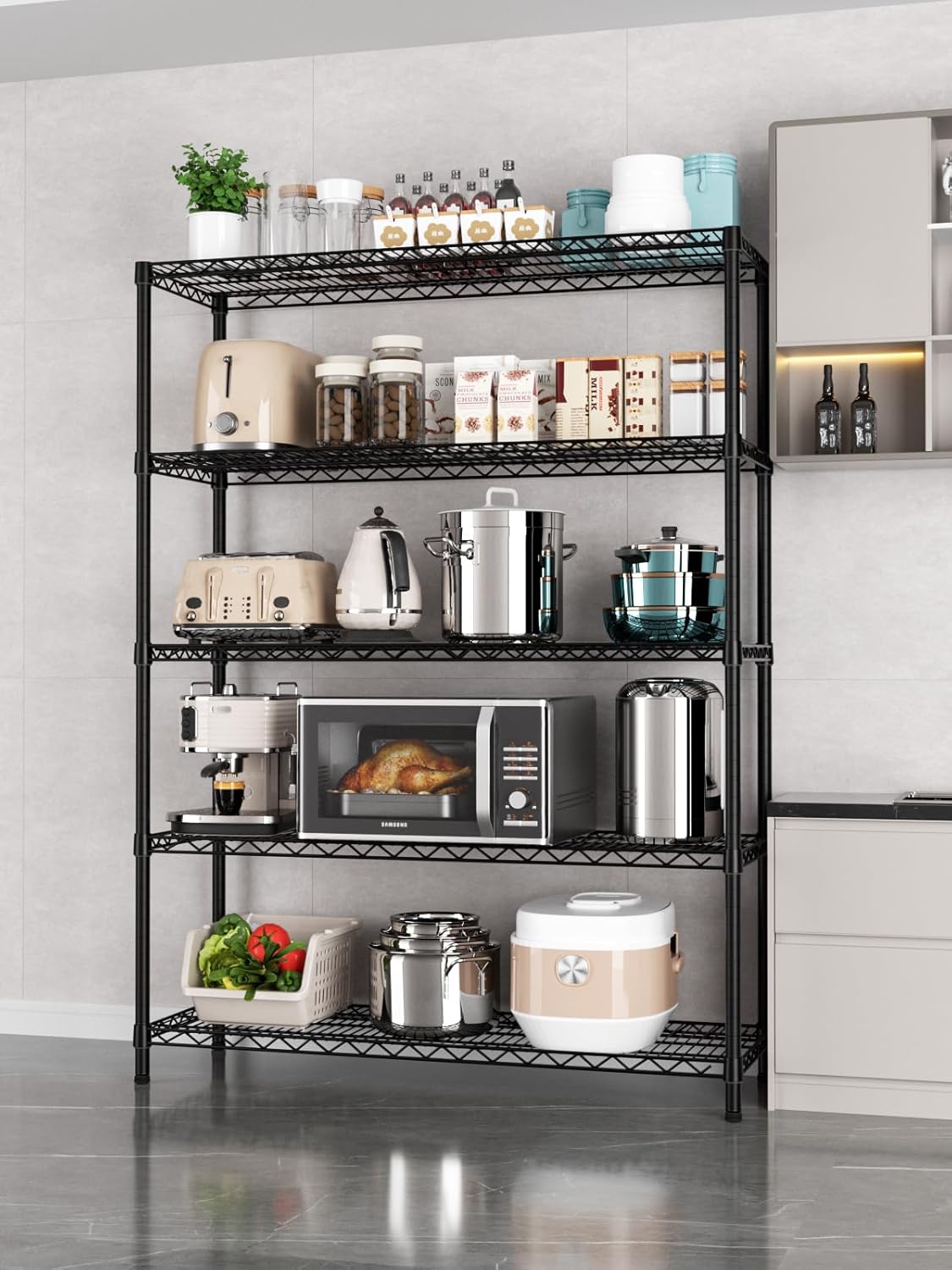 5 Tier Adjustable Storage Shelves Heavy Duty Metal Utility Shelf 1750LBS Capacity Wire Shelving Unit Organizer Rack for Home Kitchen Garage Pantry Room 18" D x 46" W x 77" H Black - Image 2