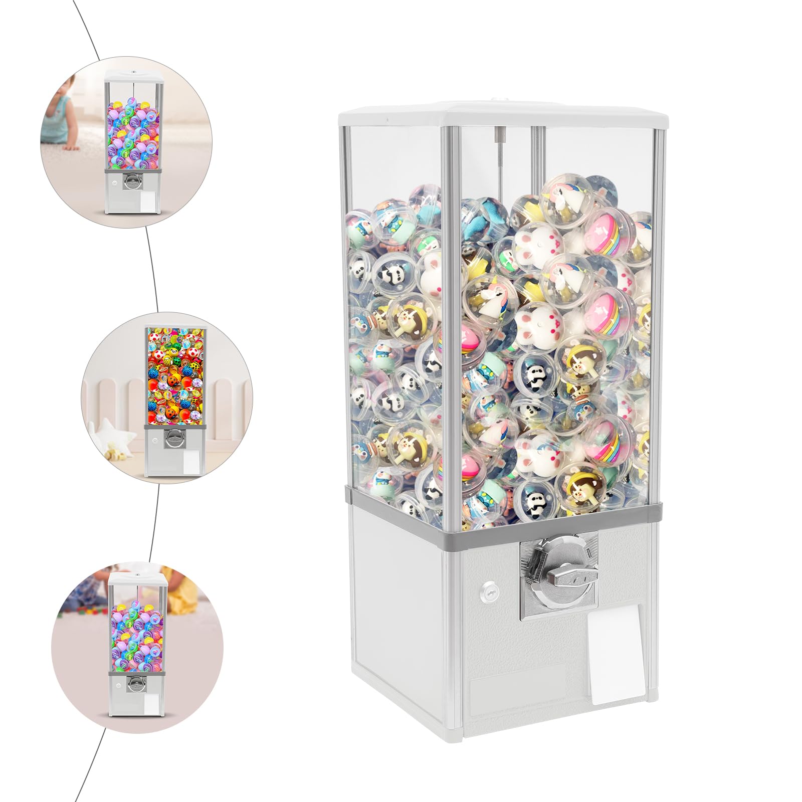 Vending Machine,Commercial Vending Machine,Candy Vending Machine,10.24*10.24*25.2in,Vending Machine Commercial Candy Gumball Machine Vending Dispenser Freestanding Dispenser,Retail Stores Use(White)