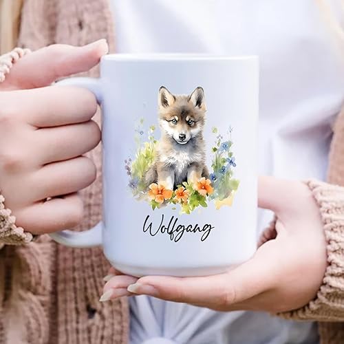 Miniatura 6 de Taza de café de lobo personalizada, taza de cerámica con nombre personalizado, tazas de animales, tazas de té de lobo personalizadas, regalos para