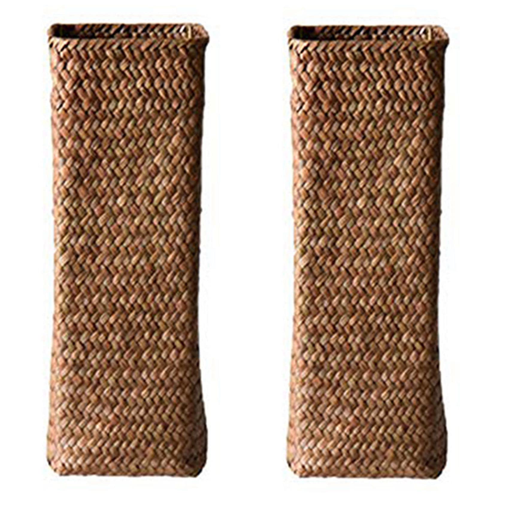 Hndhbfgrt 2X Rattan Flower Vase Bamboo Baskets Decoration Vases Flower Fruit Basket Flower Vase Tall Vases for Home Decor Brown
