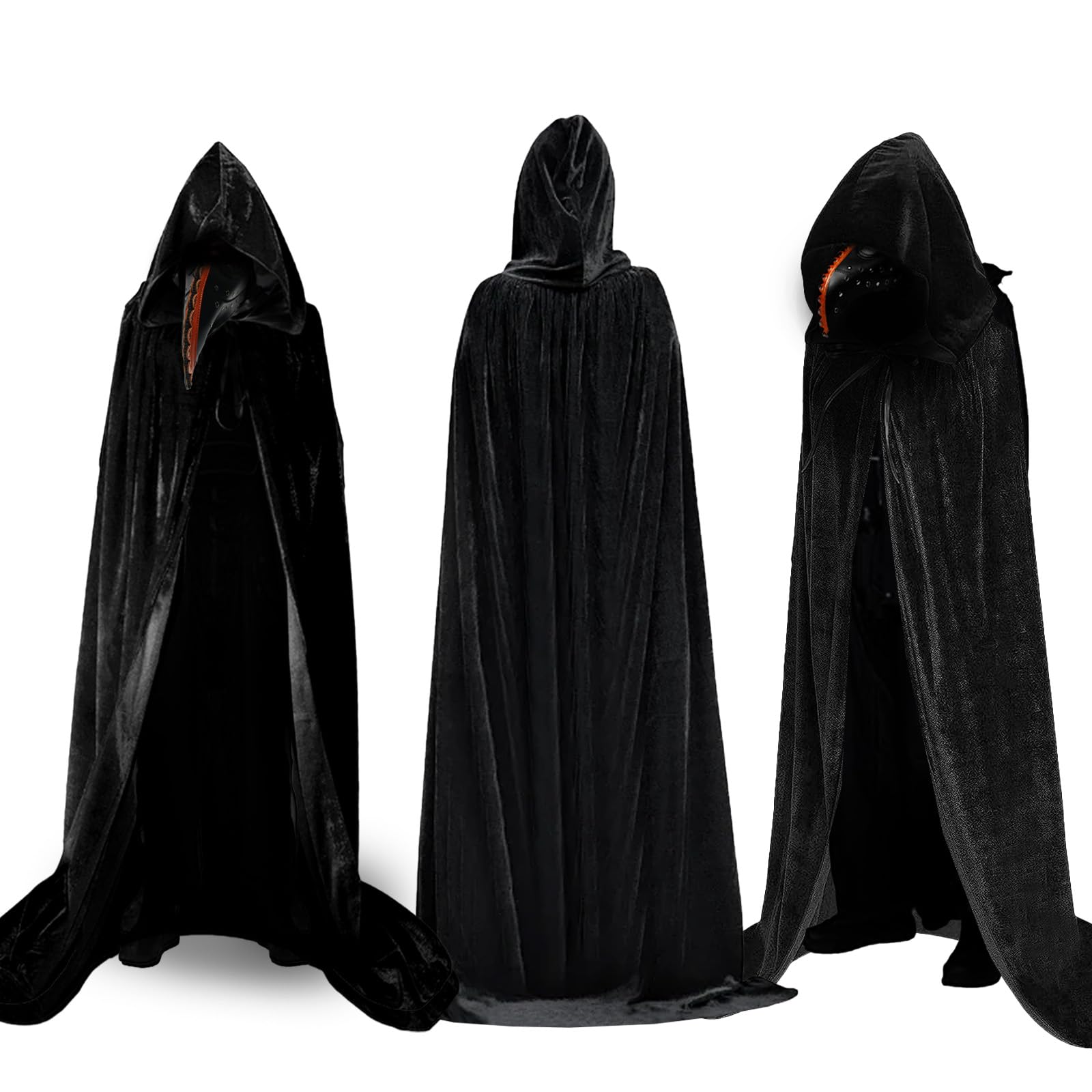 Costume da medico della peste per adulti e bambini, maschera da medico della peste con mantello con cappuccio, cappello a cilindro, collana con croce, guanto, scettro, retrò