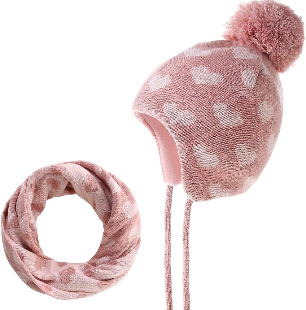Girls Winter Hat and Scarf Knitted Earflaps Toddler Beanie