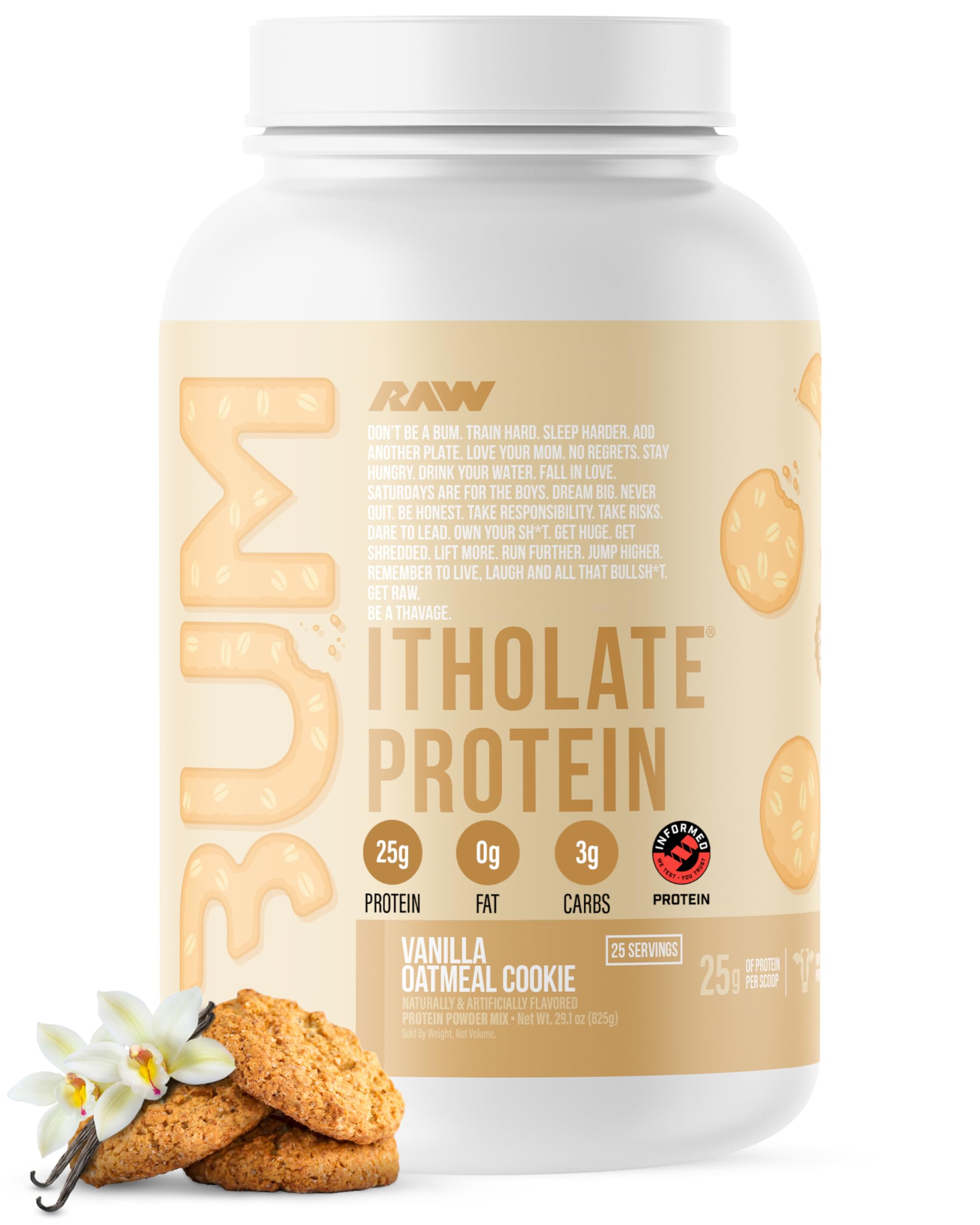 RAW Whey Isolate Protein Powder, Vanilla Oatmeal Cookie (CBUM Itholate Protein) - 100% Grass-Fed Sports Nutrition for Muscle Growth & Recovery - Low-Fat, Low Carb, Naturally Flavored - 25 Servings