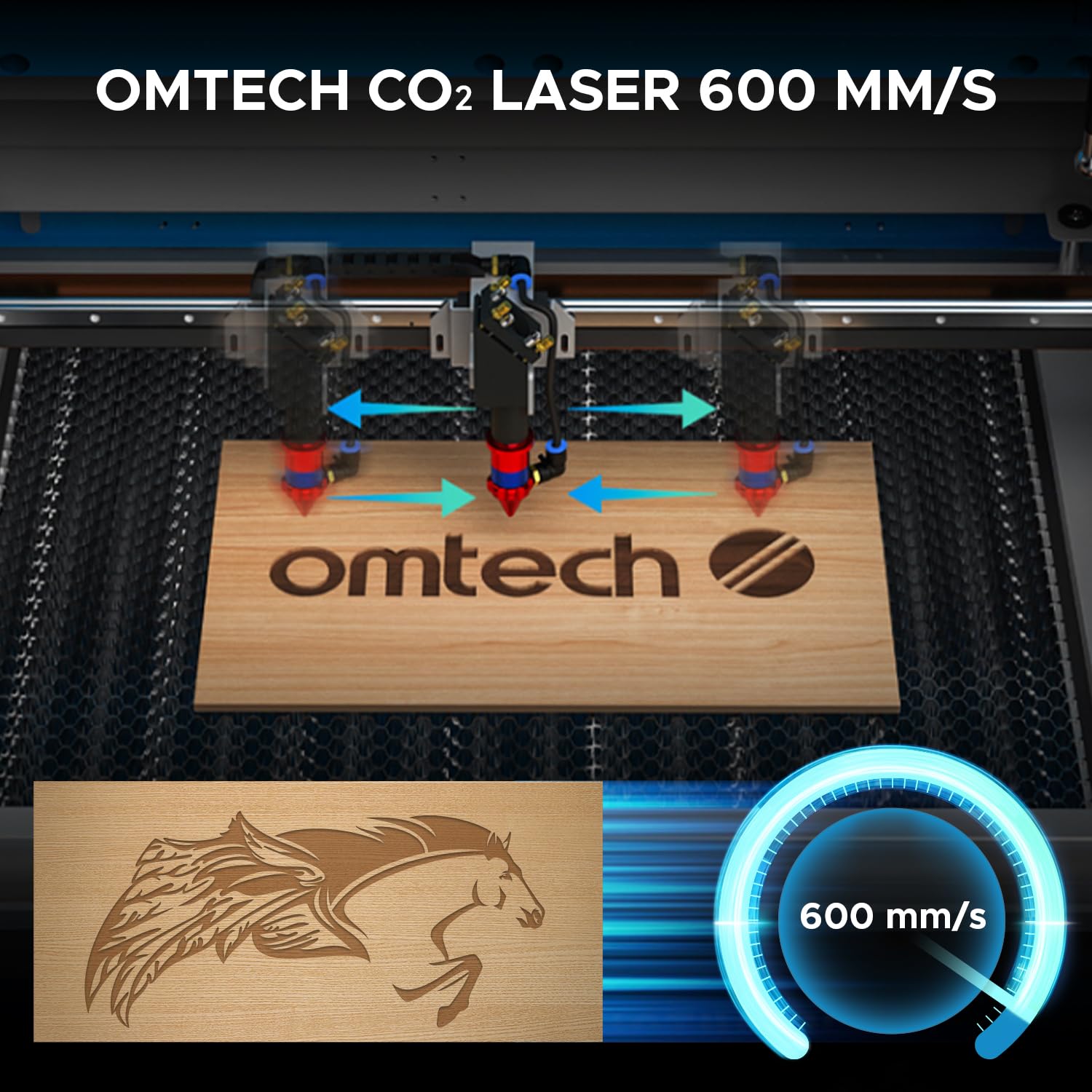 OMTech CO2 laserowa maszyna do grawerowania, 100 W, 700 x 500 mm, maszyna do grawerowania laserowego, automatyczna regulacja ostrości, podwójna platforma do grawerowania, grawerowanie laserowe