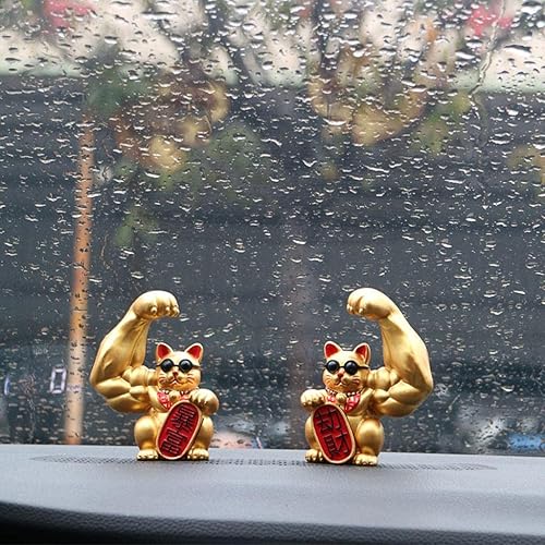 Miniatura 7 de Fenteer Muscle Arm Lucky Fortune Cat Figurine Esculturas Cabeza de apertura vigorosa Tienda de regalos Esculturas Fortuna Riqueza Acogedora Gato