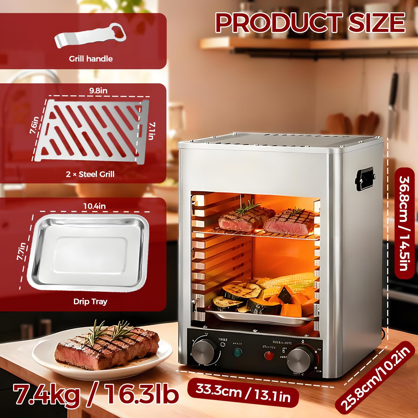 Griglia elettrica Professionale da Interno da 1700 W per bistecche, ampiamente utilizzata nei ristoranti per pizze, Verdure e Ali di Pollo.