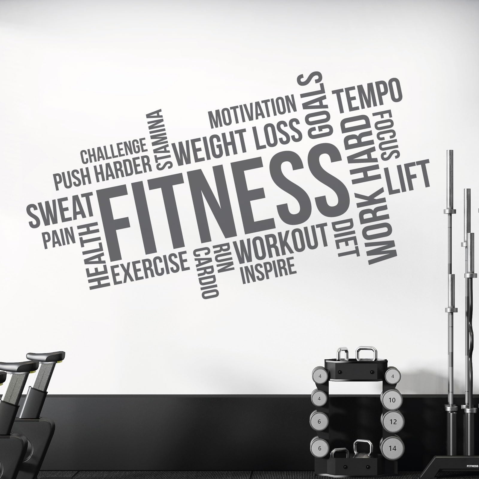 Autocollant mural pour salle de sport – Fitness, exercice, entraînement, cardio, concentration, objectifs – Citation de motivation [Gris foncé]
