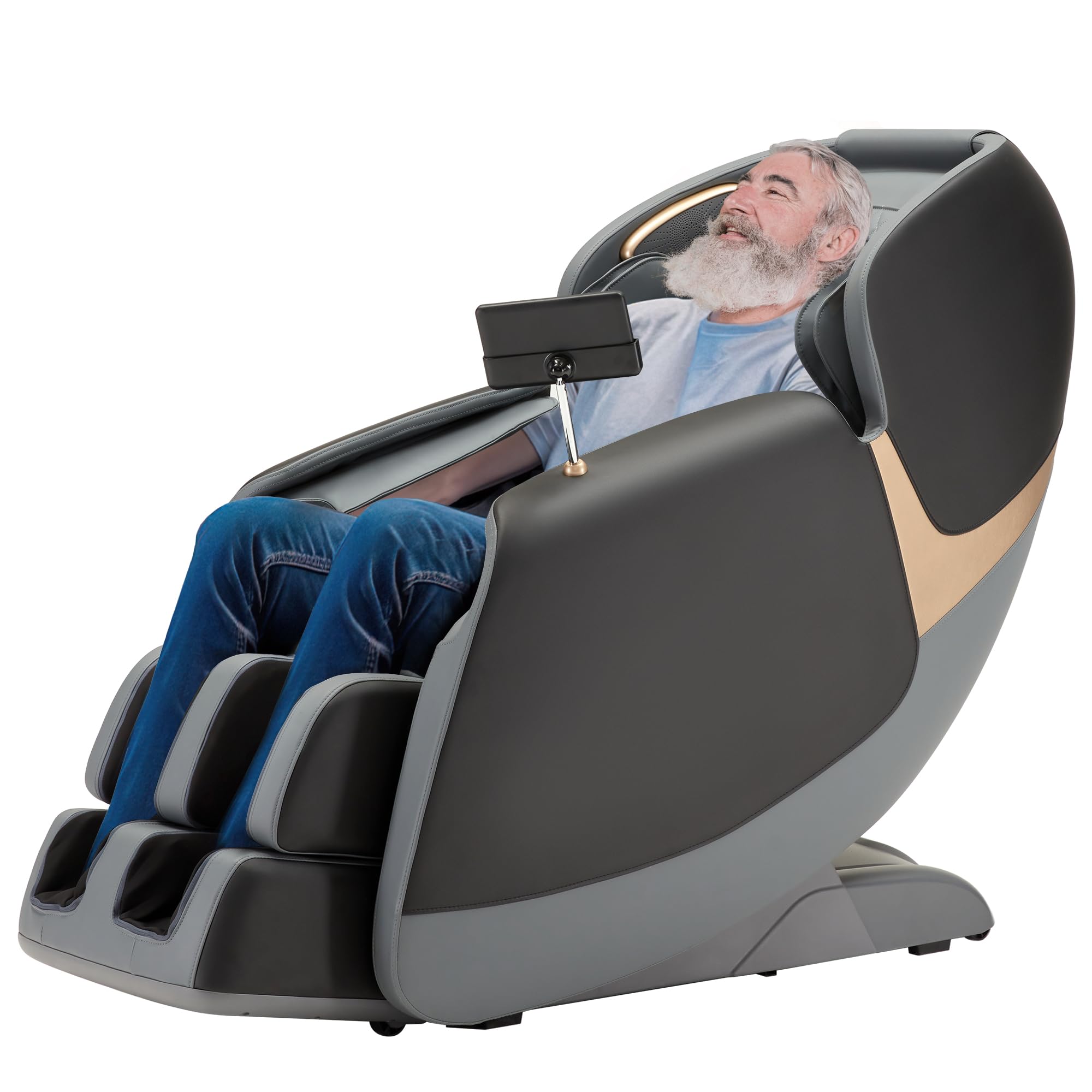ROTAI Massagesessel, Vollkörper Zero Gravity SL-Spur Shiatsu-Massagesessel mit Heizung, Bluetooth, Fußroller, Wadenknetmassage(Schwarz)