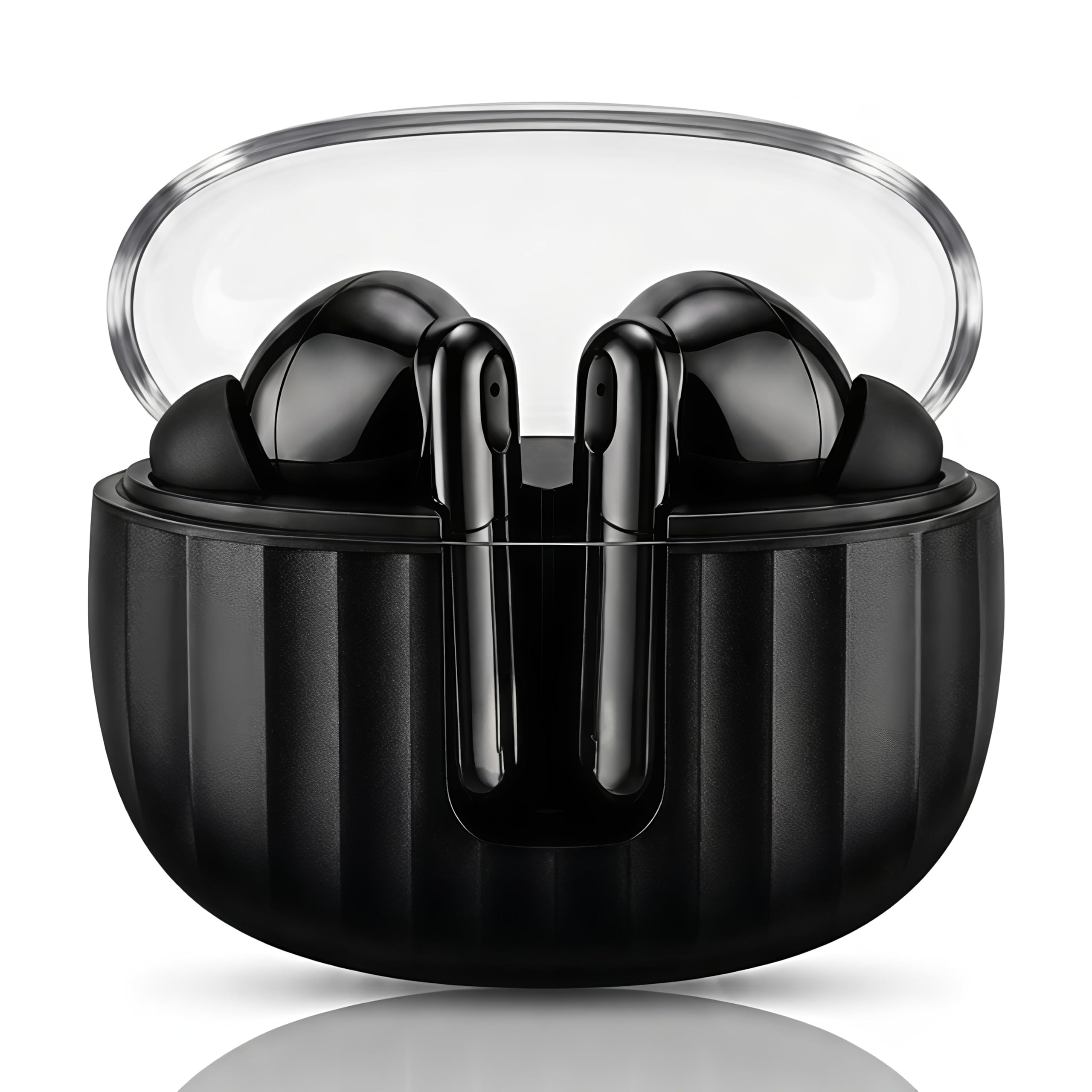 Wireless Earbuds with Charging Case, True Wireless Bluetooth Earphones, Clear Lid Case (Black)-image-37