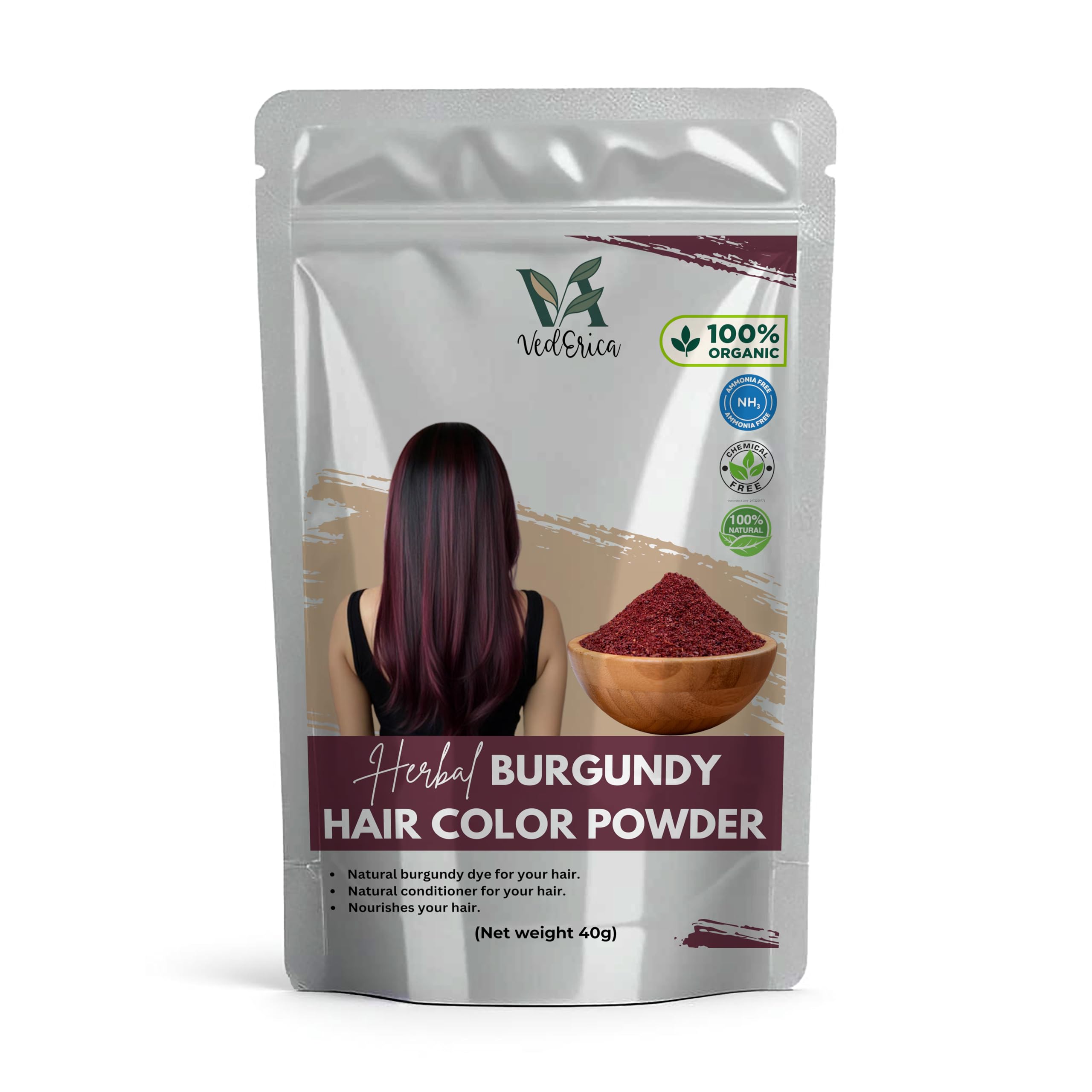 Vederica Herbal Burgundy Colour 40 g – Natural Hair Use – Pack of 1 with Free Seeds, Shower Cap, Hand Gloves, Sccop, Sealing Clip-picture-34