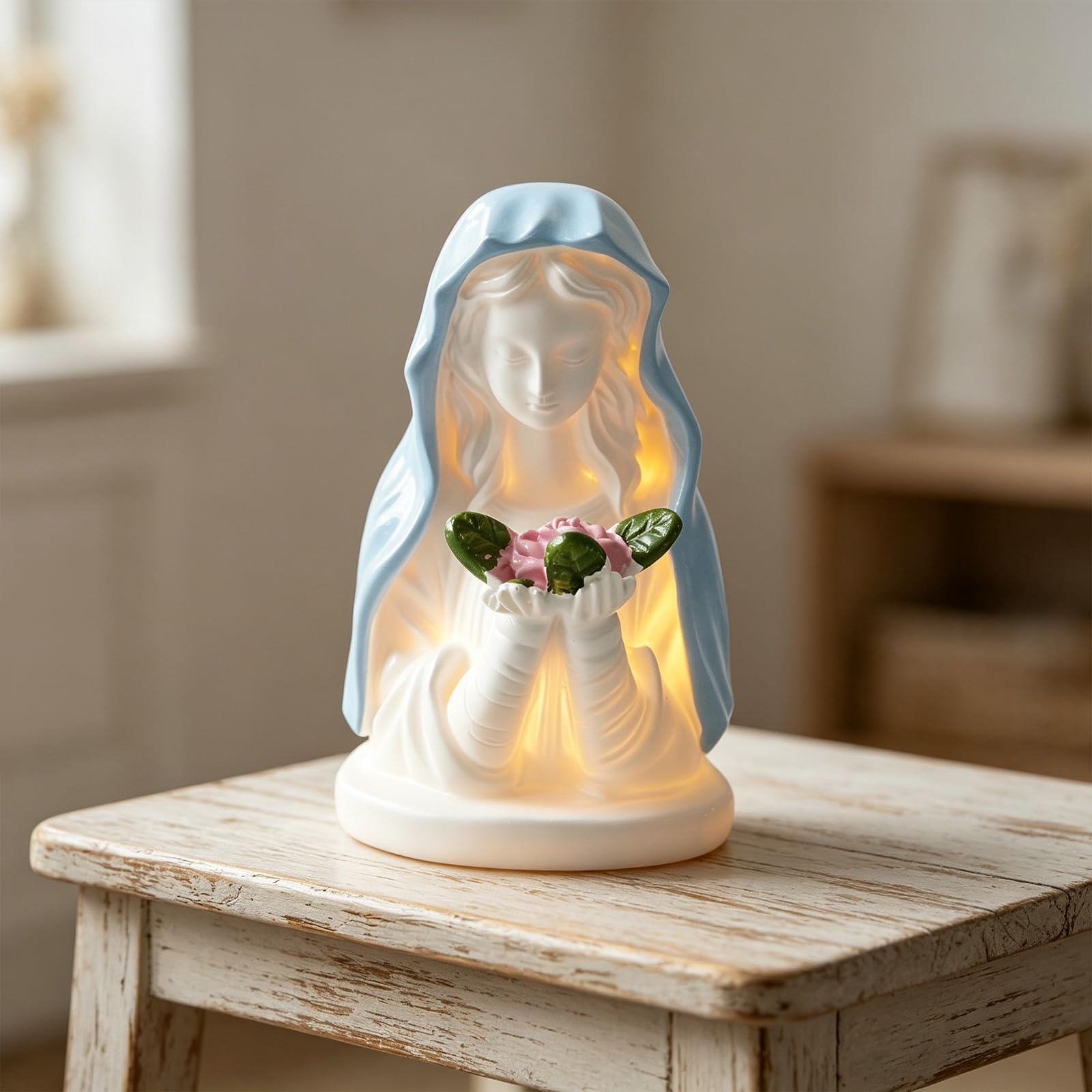 Lampada da Tavolo Decorativa da Tavolo con Luce Notturna per la | Elegante lampada con statua religiosa per la camera da letto della casa cattolica, ornamento decorativo, regalo