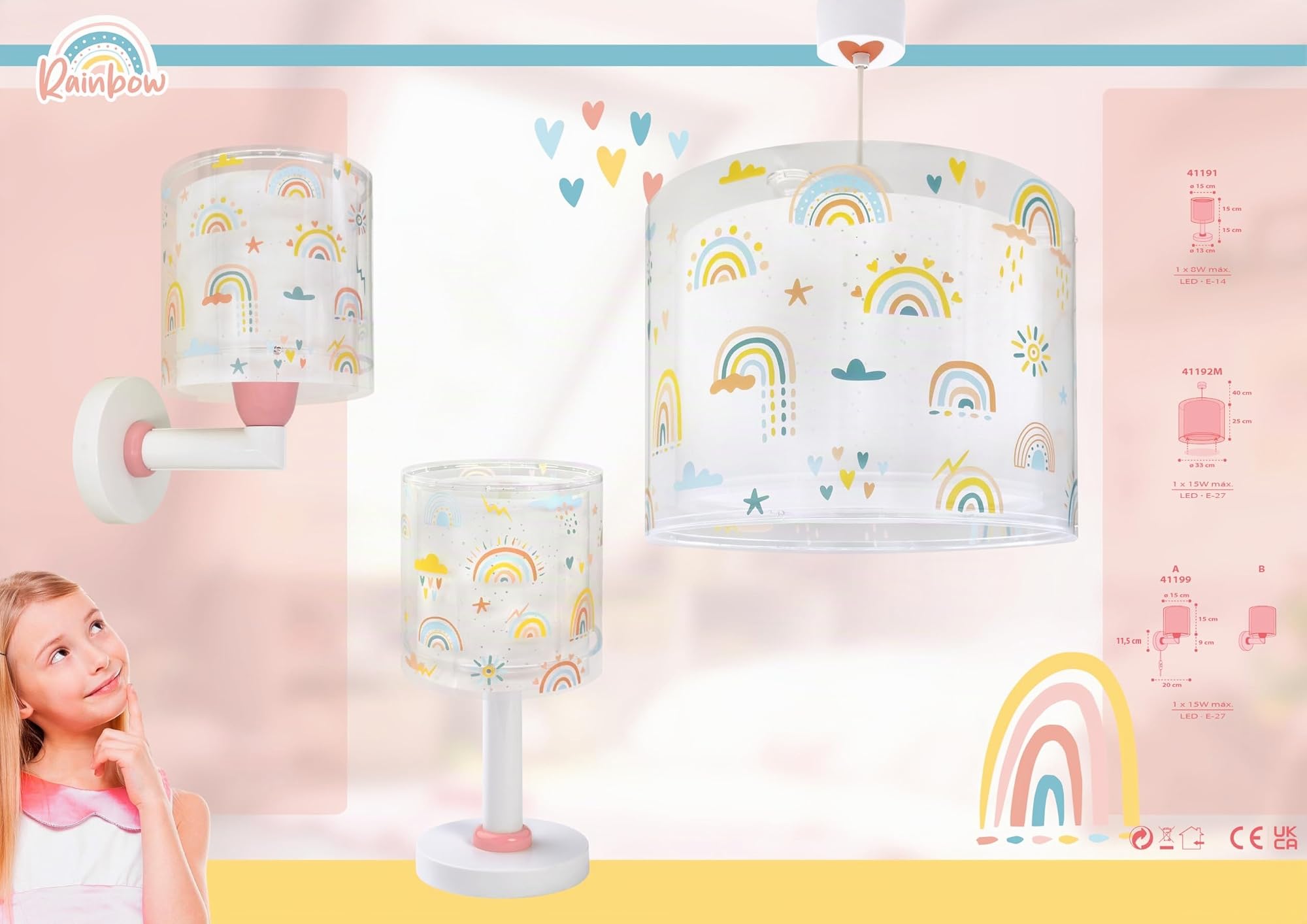 Lampada a sospensione multicolore Dalber Rainbow, Arcobaleno, modello 41192M, attacco E27, ideale per la camera dei ragazzi.
