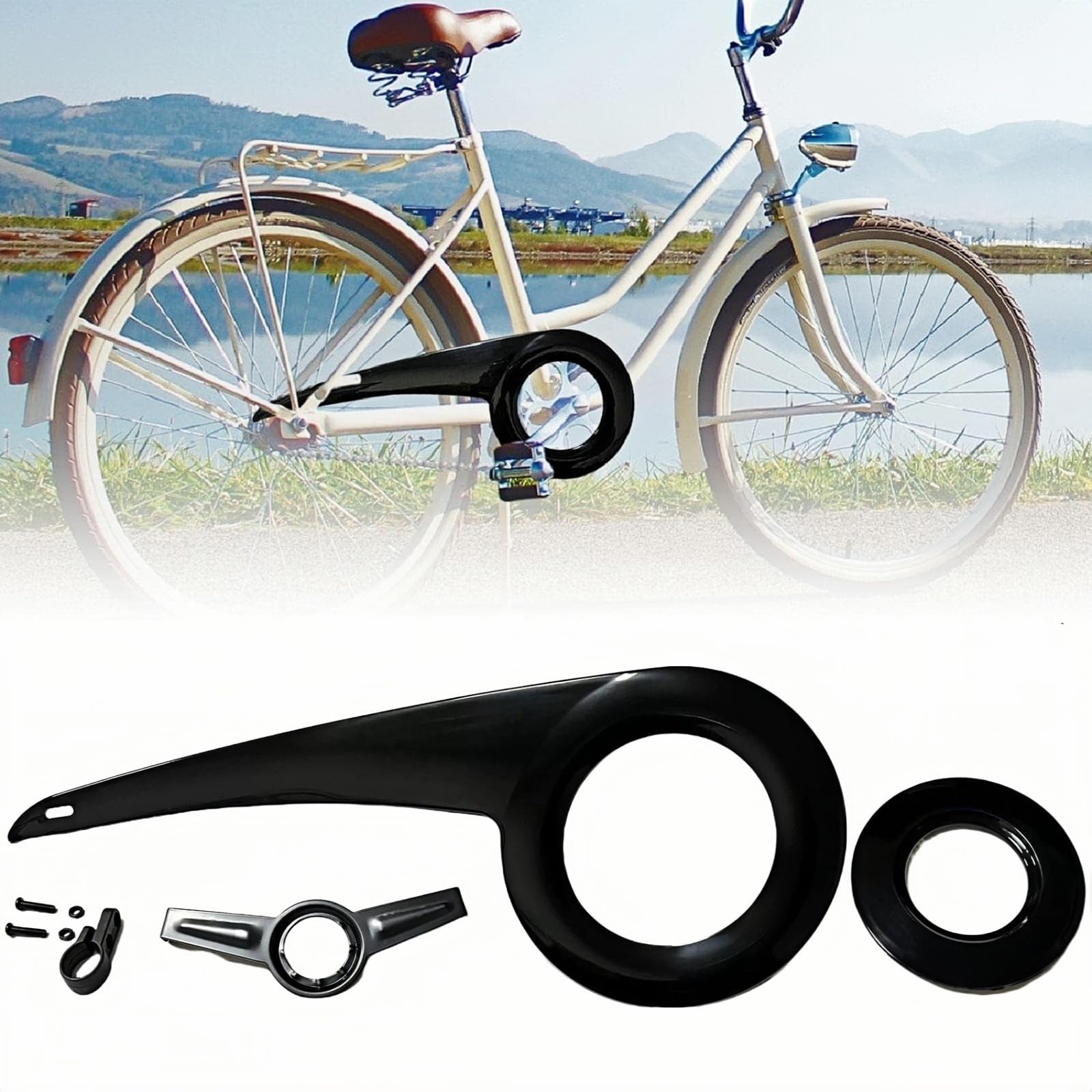 Kettenschutz Mountainbike, Fahrradkettenschutz, Rad Ketten Schutz Kettenkaste, Fahrrad Kettenschutz Kettenschaltung Kettenschutz Fahrrad für 32-38T Fahrradzubehör (Schwarz Komplettes Set)