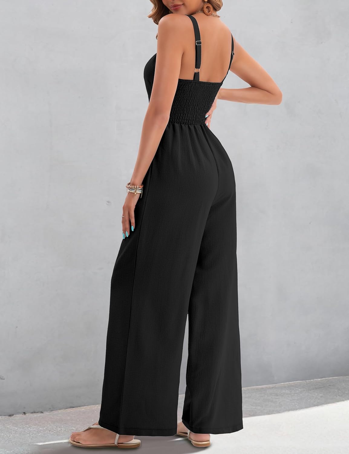 Womens Summer Jumpsuits Dressy Sexy V Neck Twist One Piece Outfits Sleeveless Casual Wide Leg Long Pant Rompers - Image 3