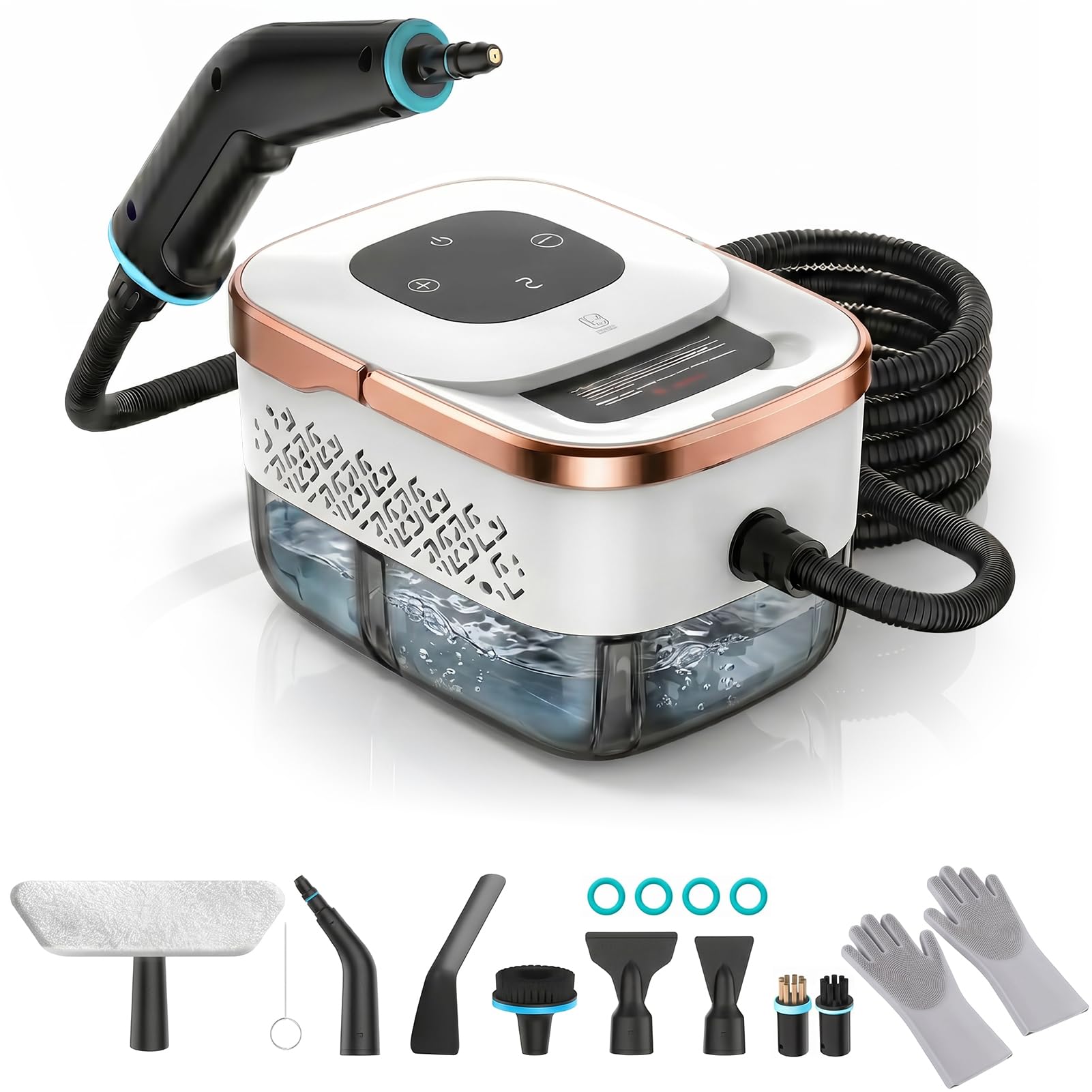 Dampfreiniger Handgerät, 2500W Handdampfreiniger, 8 Düsen, 6 Dampfstufen, 1250 ML Tank, 105℃ Hochtemperatur, 4 BAR Hochdruck, 15S Heizzeit, Tragbarer Dampfreiniger für Auto Küche Bad Polster