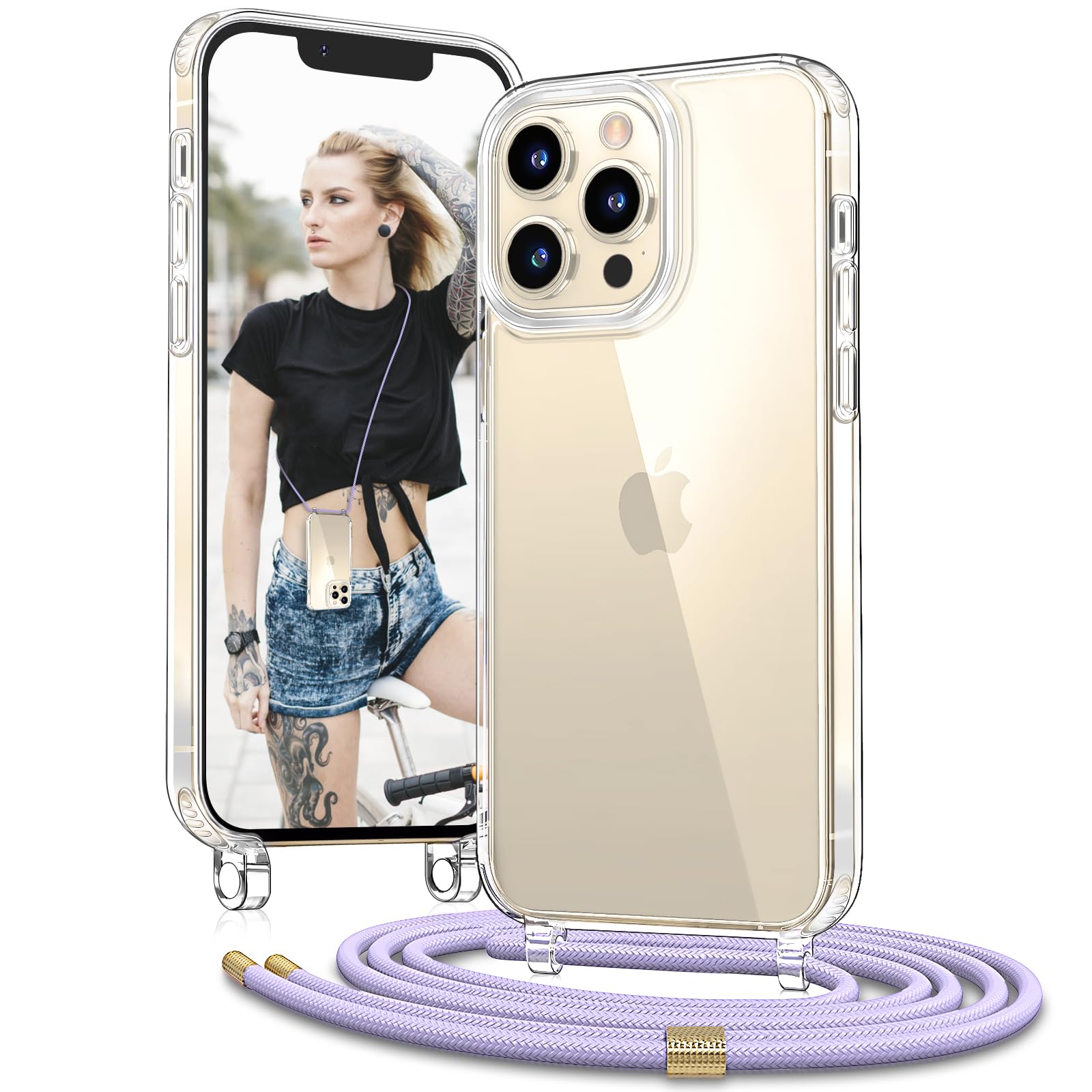 Vaykwo Handykette für Apple iPhone 12 Hülle mit Band und iPhone 12 Pro Hülle mit Band - Necklace Handyhülle - Transparente Case zum Umhängen mit Kameraschutz und Bildschirmschutz - Rosa
