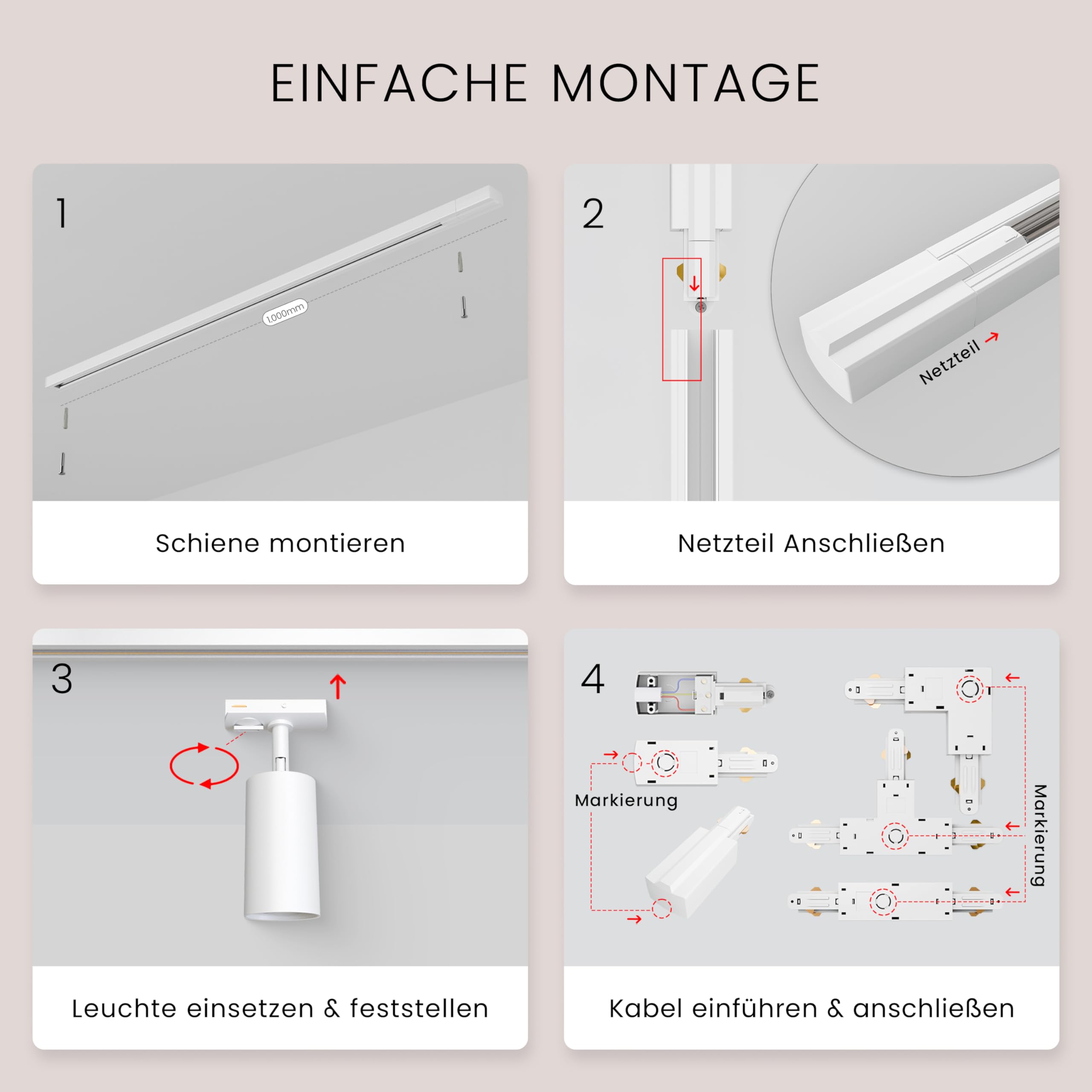 MATO LED Schienensystem Komplettset 1m Schiene 3x GU10 Spots 1 Phase 230V