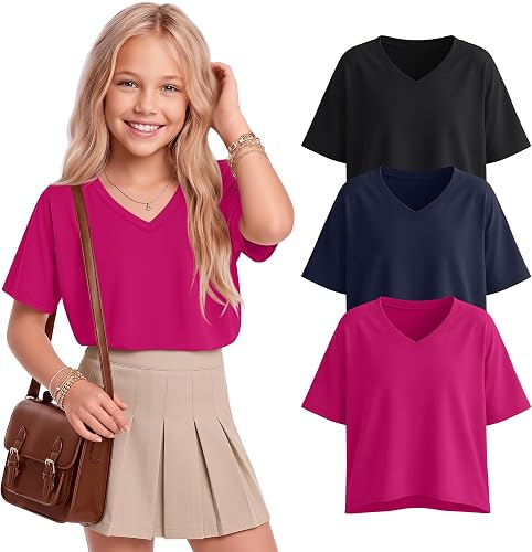 Oakgarden 3 Pack Girls Oversized Crop Tops 5-14Y, 3-Color Set, Small