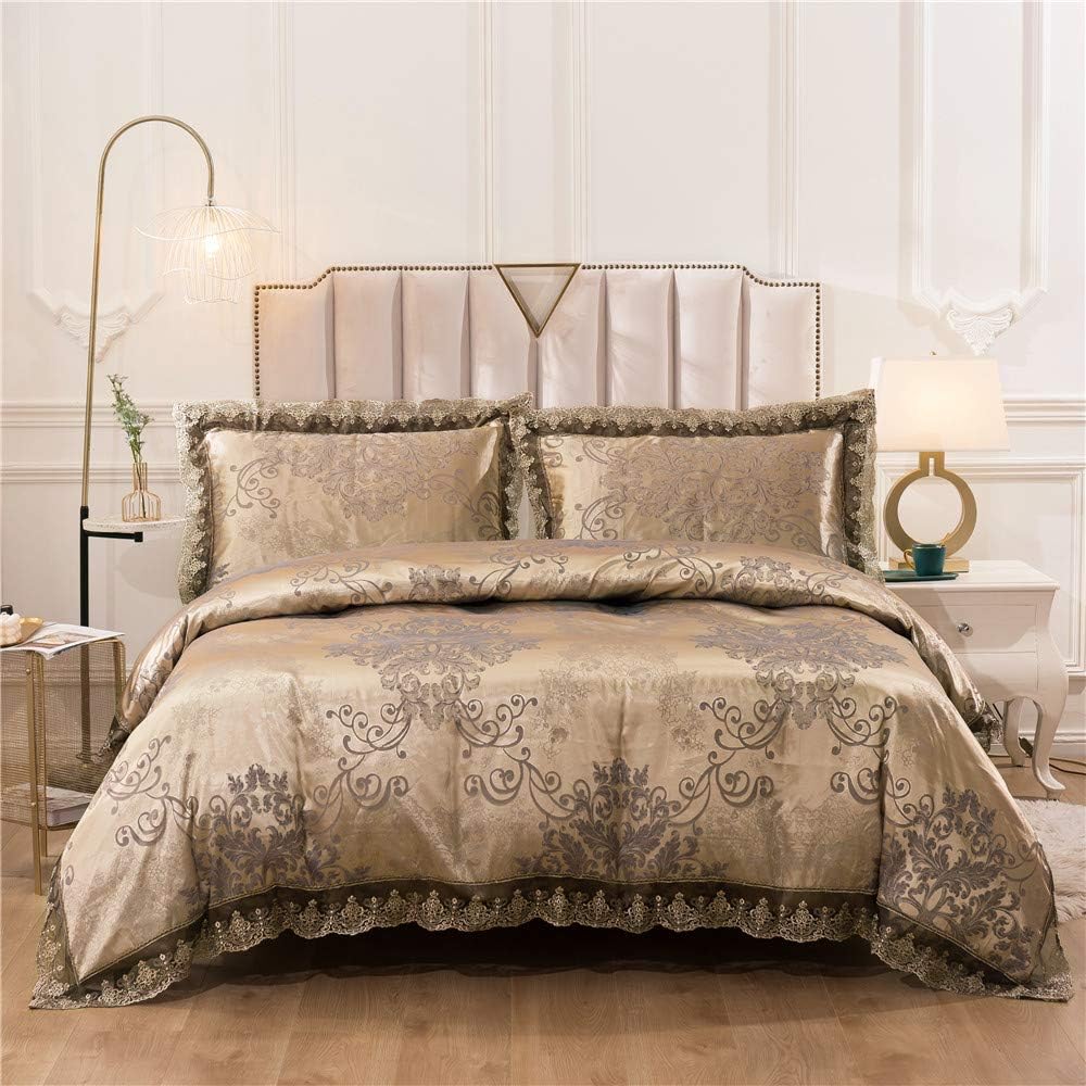 Satin Embroidery Duvet Cover Set Luxury European Neoclassical Style,3 Piece,Queen Size