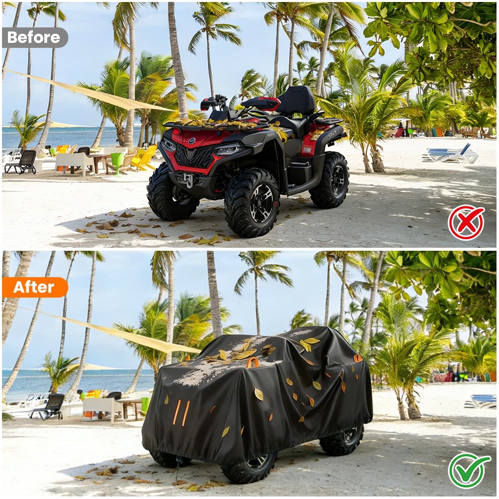 ATV Cover, Waterproof 4 Wheelers Quad Cover with Storage Bag Reflective Stripe 210D Oxford Fabric Anti Dust Bird Droppings UV-resistant 256x110x120CM — view 6
