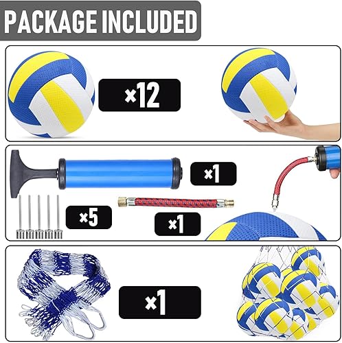 Miniatura 2 de Paquete de 6 pelotas de voleibol de tamaño oficial 5 de cuero sintético, incluye bomba de bola y bolsa de red, voleibol de competición para