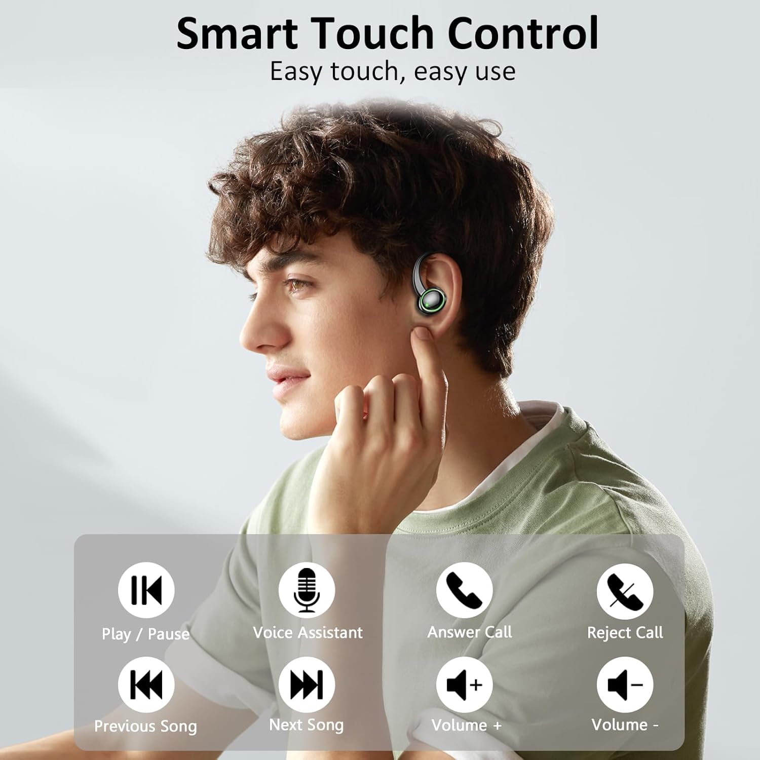 Wireless Earbuds, Bluetooth 5.4 Headphones, 50H+ Playtime Stereo Noise Canceling Headphones with 4 ENC Mic, Sport Ear buds with Earhooks, IPX7 Waterproof Wireless Earphones for Sport/Running/Gym — view 4