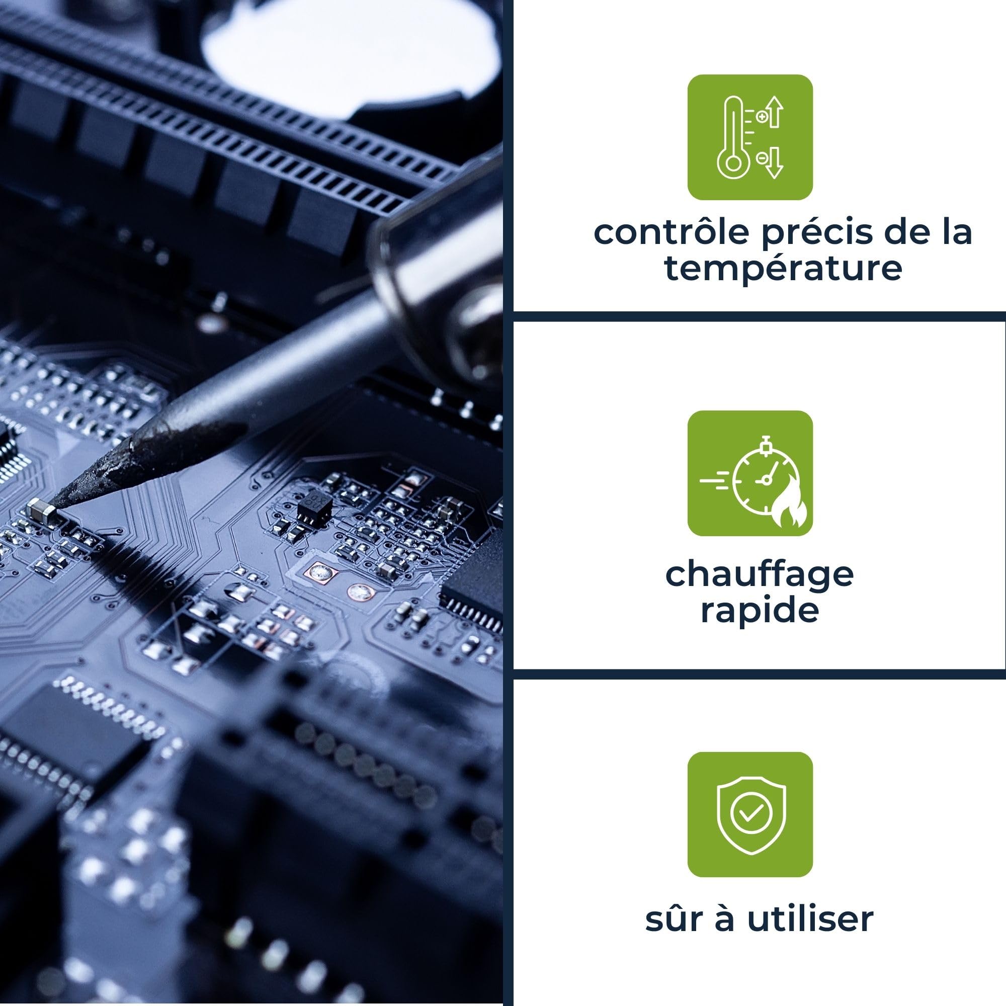 Velleman Station de soudage avec écran LCD, élément chauffant en céramique 48 W, réglage manuel de la température 150–450 °C pour électronique et bricolage