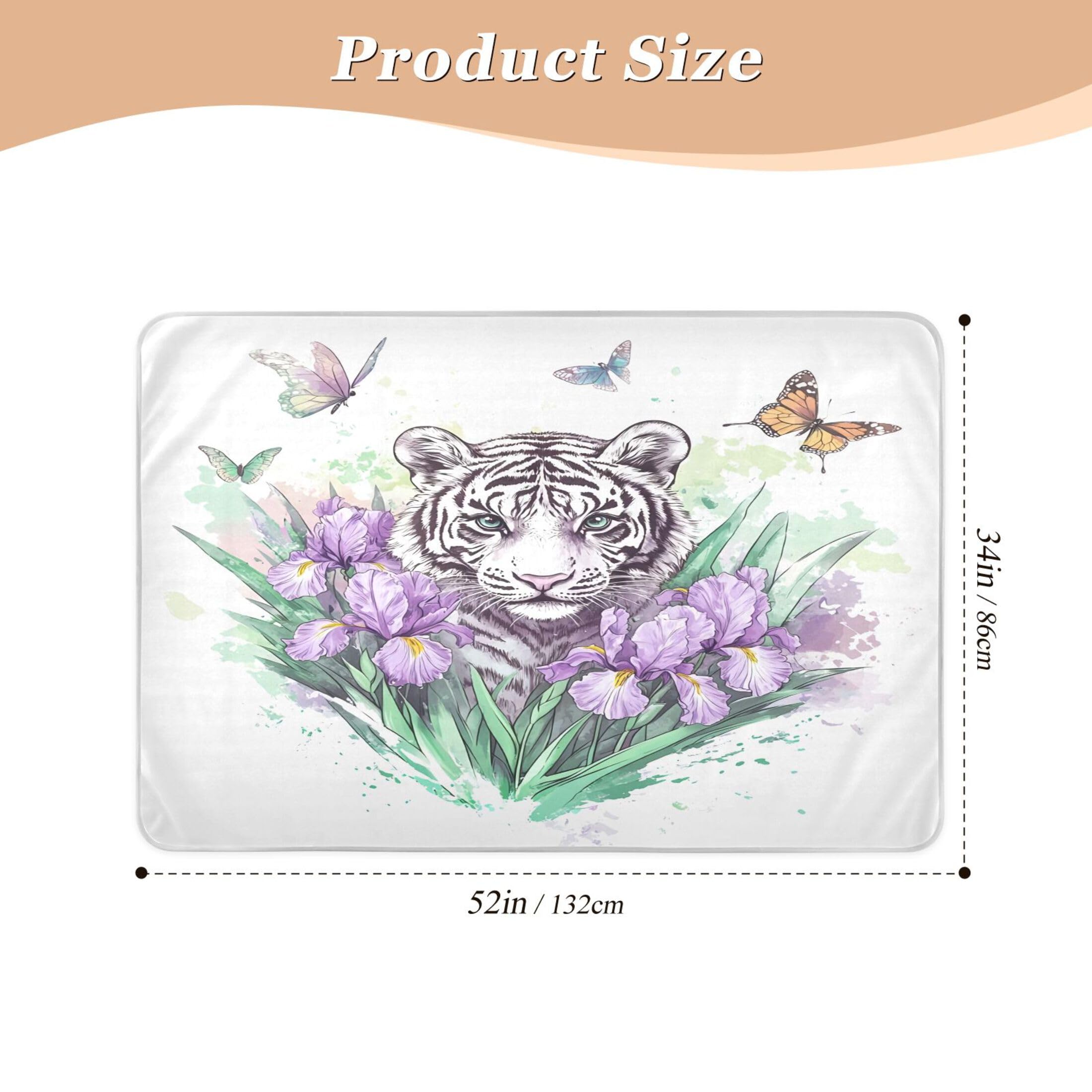 Takiito Purple Irises Tiger Bed Pad Reusable Bed Underpad Washable Waterproof Leak-Proof Quick Dry Incontinence Pee Pad for Toddlers Kids Adults Pets 34x52 in