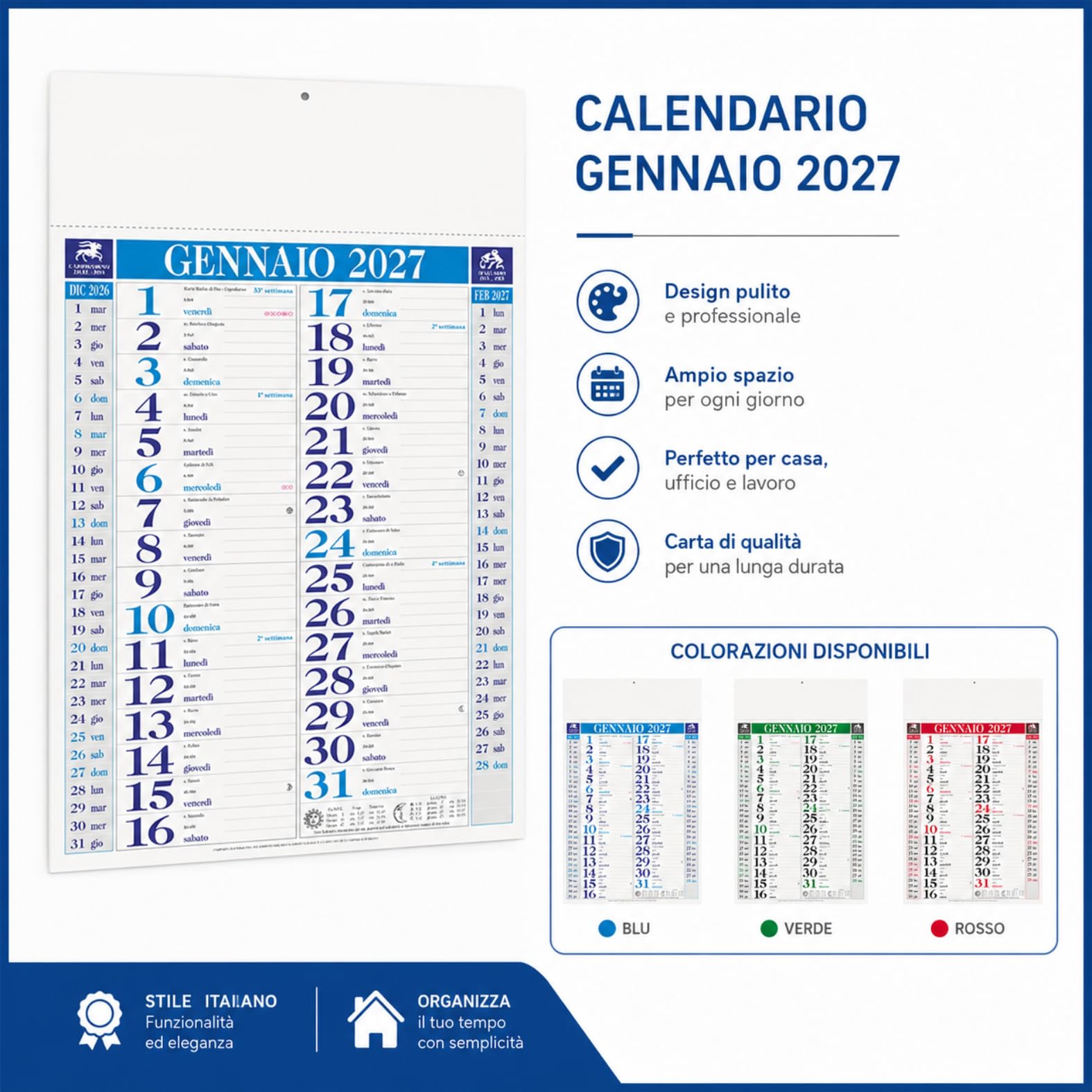 Calendari Personalizzati 2027 in Stock da 100 Pezzi Olandesi Grandi da Muro Notes sul Retro per Gadget Pubblicitari di Fine Anno e come Omaggio per i Clienti o Regali Aziendali | PA640