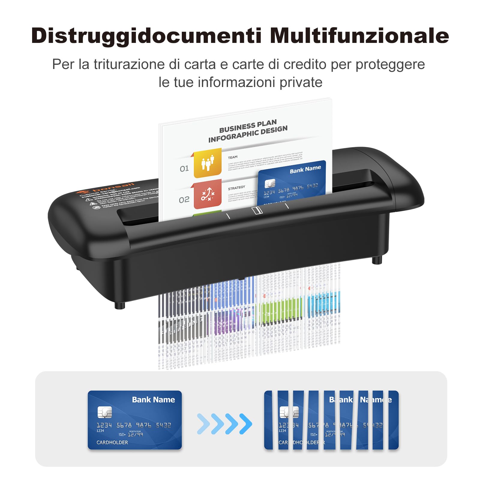 Bonsaii Distruggi Documenti, Taglio a Strisce 6mm, Fino a 6 Fogli, Compatibile con Cestini 28-42 cm, Distrugge Carta & Carte di Credito, Protezione da Surriscaldamento, 3 Modalità, S119-A