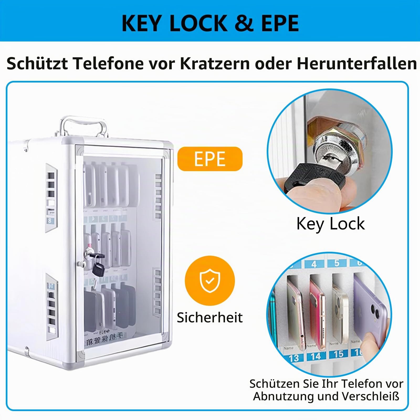 Handy Safe Schule Handybox 24/36 Slots Aluminiumlegierung Handygarage Wandmontierter abschließbarer Handy Tresor Geeignet für die Schulfabrikleitung (24 Slots, 1er-Pack)