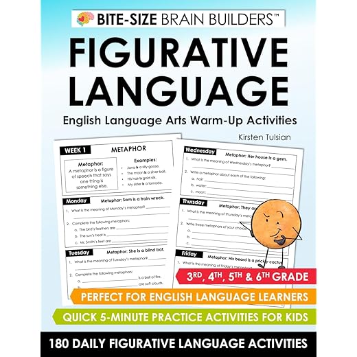 180 Daily Figurative Language Activities: Elementary English Language Arts 5-Minute Practice Activities for 3rd, 4th, 5th & 6th Grade (Bite-Size Brain Builders Workbooks)