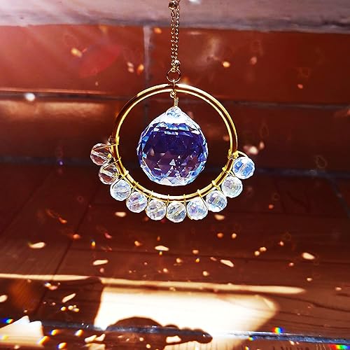 SPANSEE Atrapasoles para ventana, hecho a mano, atrapasoles de cristal transparente, colgante único de bola de cristal de 1.181 in, fabricante de