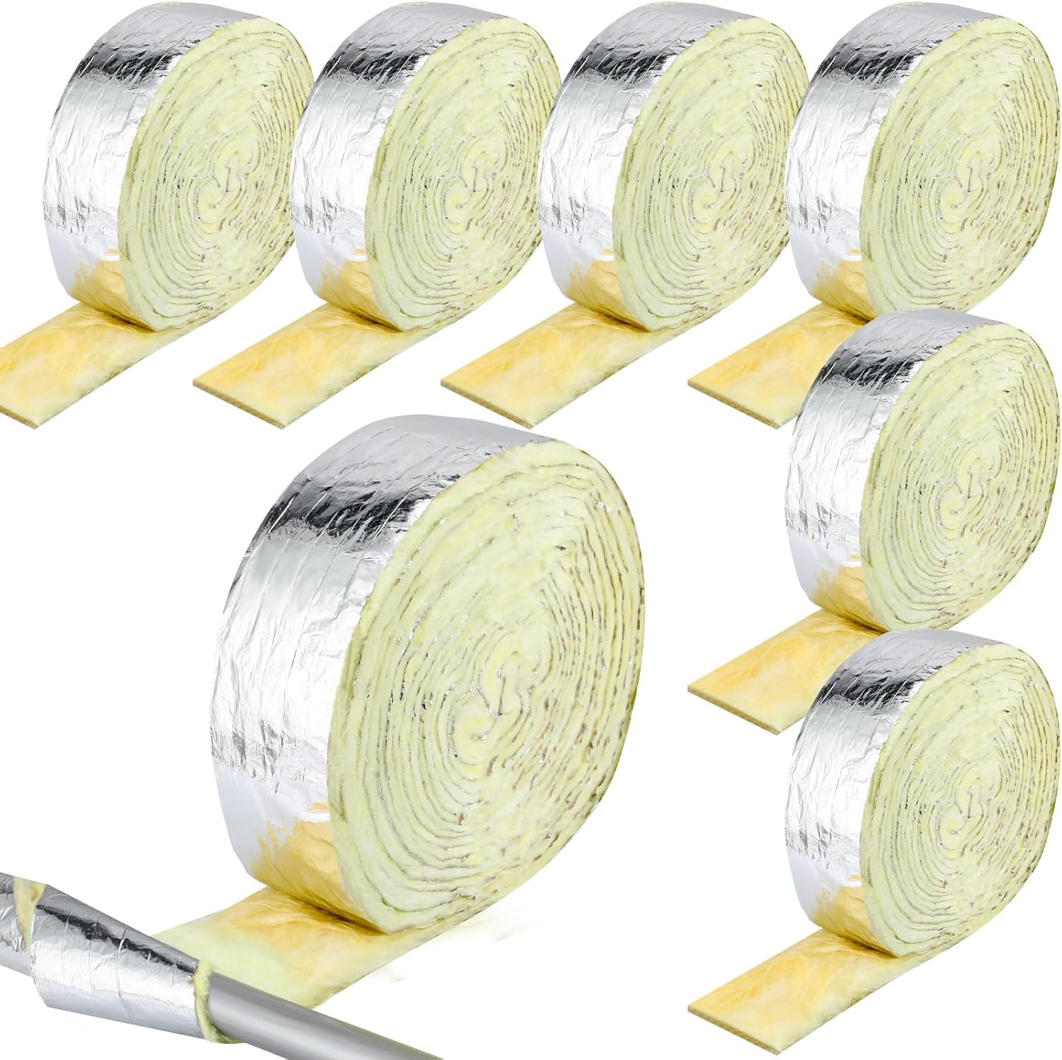 Frienda 6 Rolls Pipe Insulation Wrap 150 ft x 3 X1 Foil Backed Fiberglass Wrap Tape Insulation Tape Fiberglass Roll for Home Cold Hot Water Pipes Outdoor Indoor Winter Freezing Weather