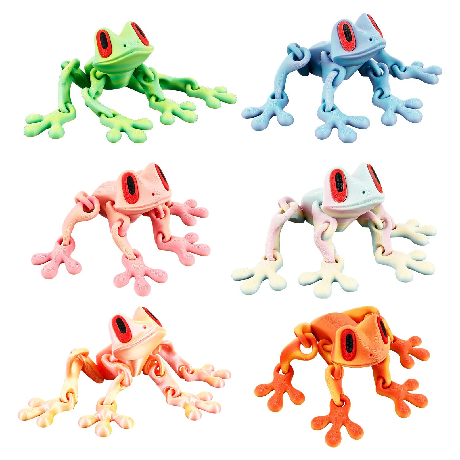 Menibbler As Shown 6Pcs 3D Printed Magnetic Frog Fridge Magnets Articulated Magnet Frog Toy With Movable Joints Cute 3D Printed Animals Frogs Decoration For Refrigerator Home Kitchen Office Car Desktop Decor