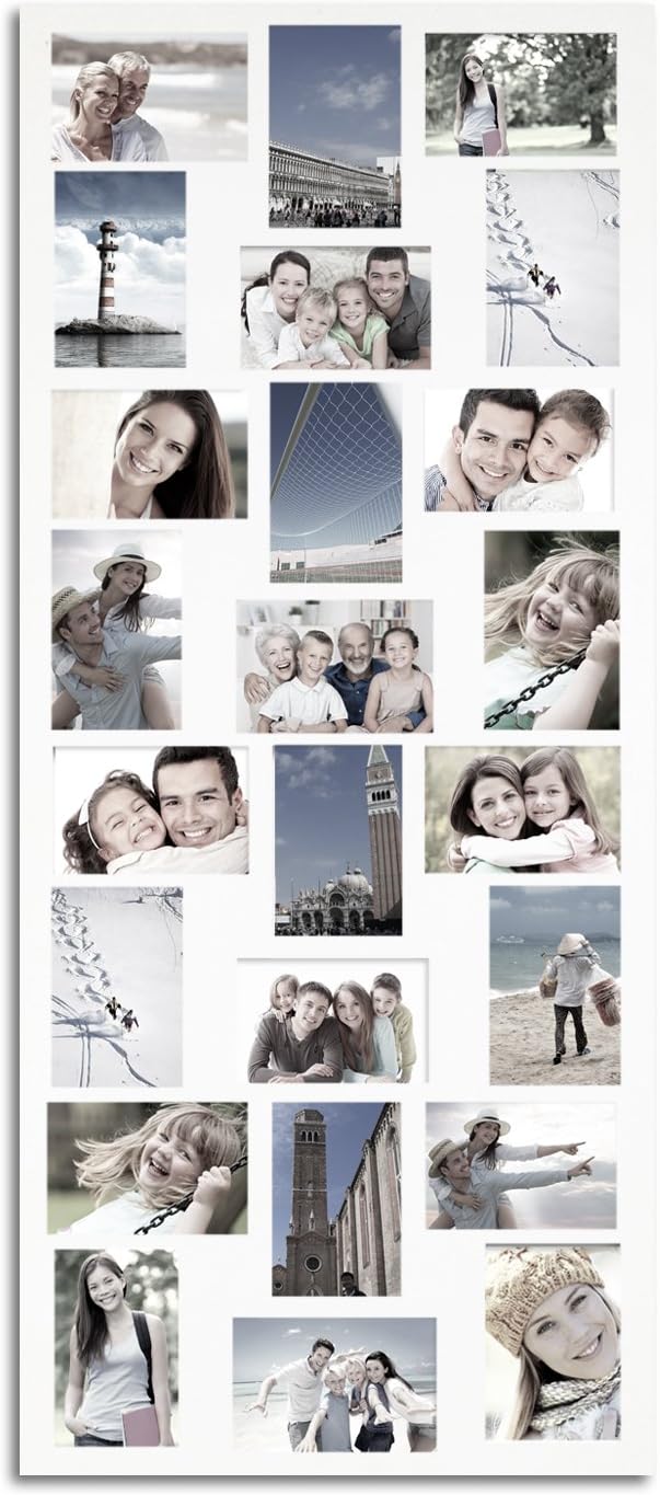 Asense Decorative 24 Openings 4 By 6 Inch White Wood Partition Screen-style Collage Wall Hanging Picture Photo Frame