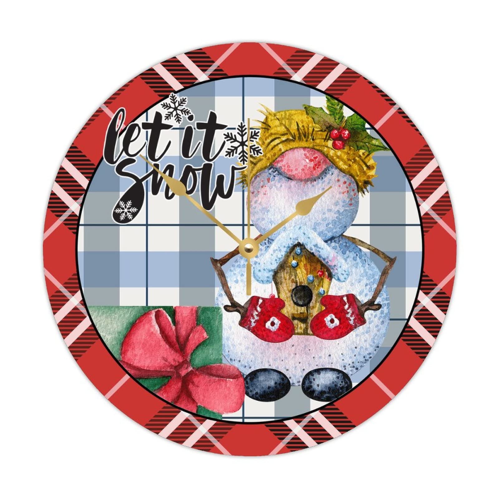 Horloge ronde de Noël cadeau idéal en bois Let It Snow pour décoration de fête