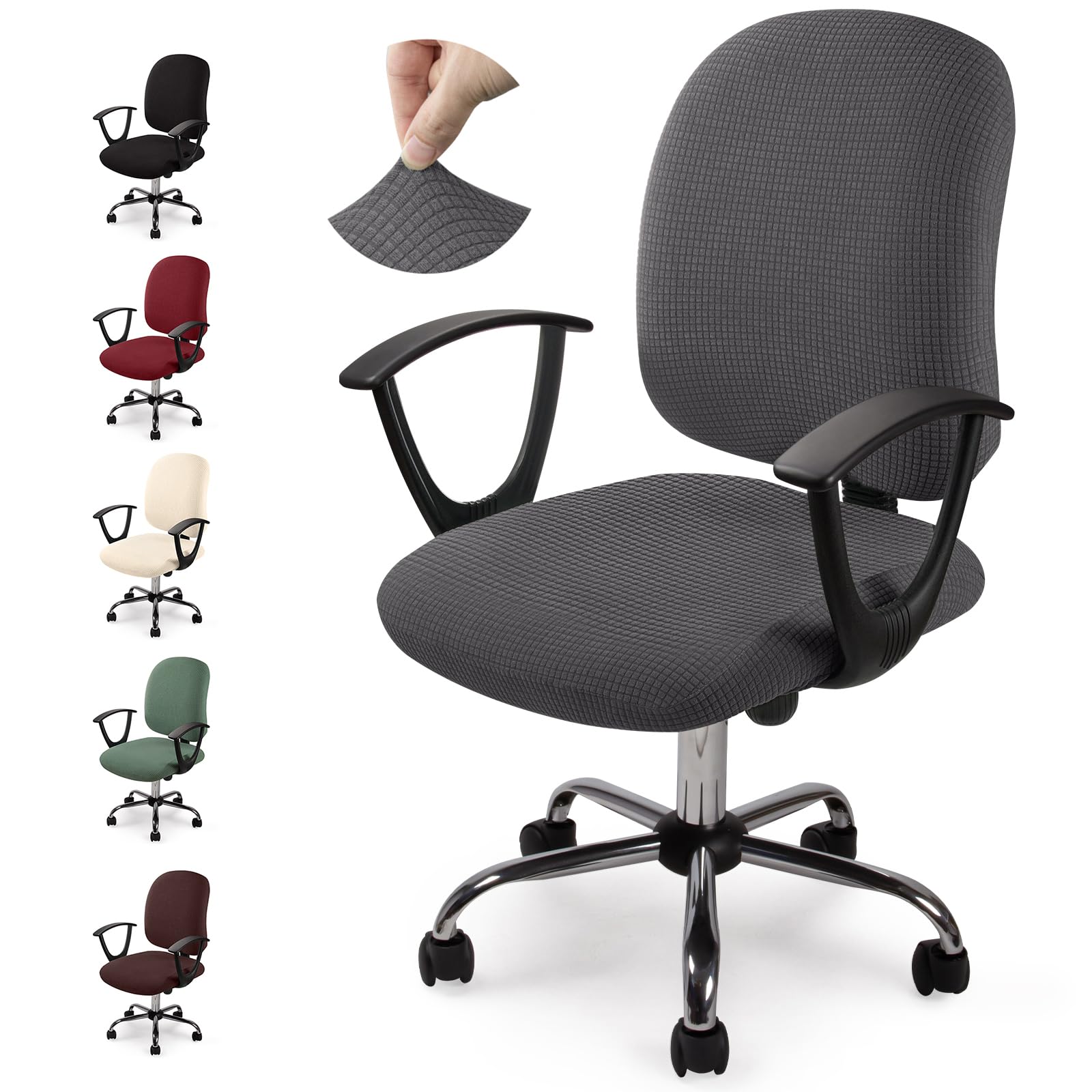 Funda para Silla de Oficina Jacquard Funda de silla de Oficina Elástica Fundas sillas Modernas Lavable Fundas para Sillas Giratoria Protector de Funda para Silla de Oficina(No Sillas)(Y-GrisOscuro,1)