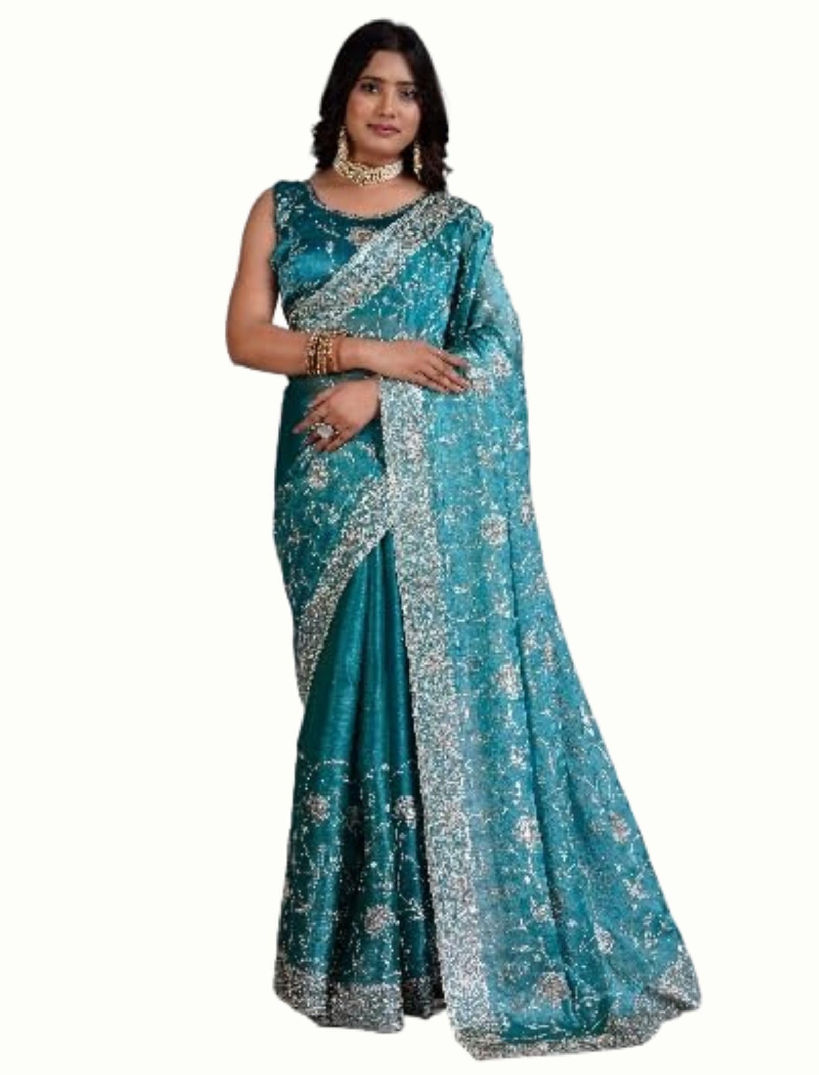 london belly Women's Premium Designer Saree with Intricate Embroidered Border & Matching Blouse Piece – Elegant Traditional Ethnic Wear for Weddings, Parties & Festive Occasions-picture-14