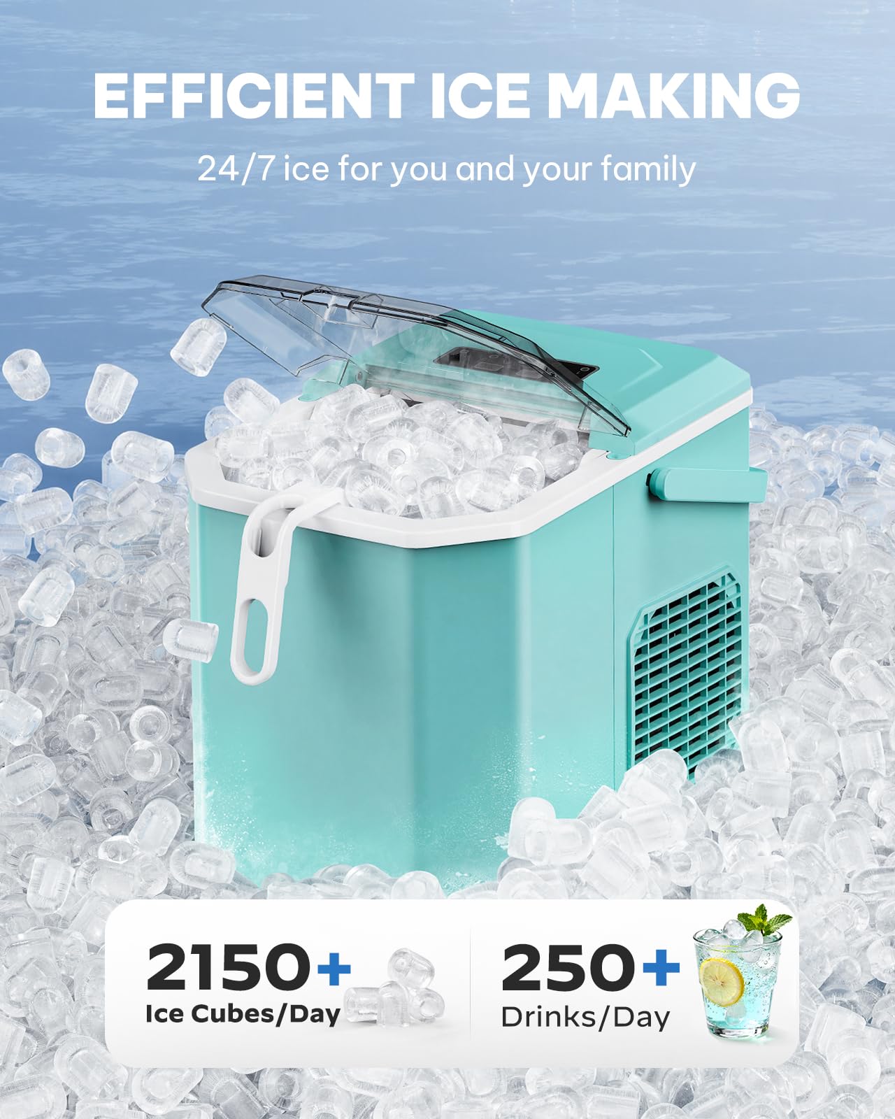 Silonn Ice Maker Countertop, Portable Ice Machine With Carry Handle, Self-Cleaning Ice Makers With Basket And Scoop, 9 Cubes In 6 Mins, 26 Lbs Per Day, Ideal For Home, Kitchen, Camping, RV on Fridge.com - View 3