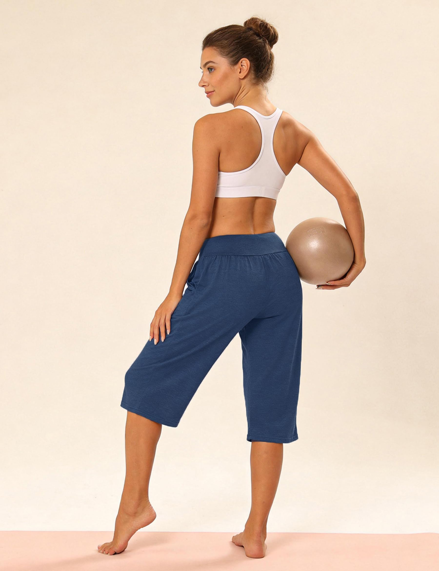 Marvmys Yogahose Pilates Hosen Damen Jogginghose Damen 3/4 Baumwolle Hohe Taille Straighthose Fitness Sporthose Freizeithosen S-3XL