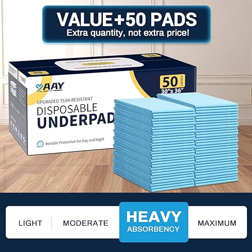 Miniatura 6 de AAY Almohadillas de cama desechables de 30 x 36 pulgadas (50 piezas) resistentes al desgarro, almohadillas superabsorbentes para orina extra grandes